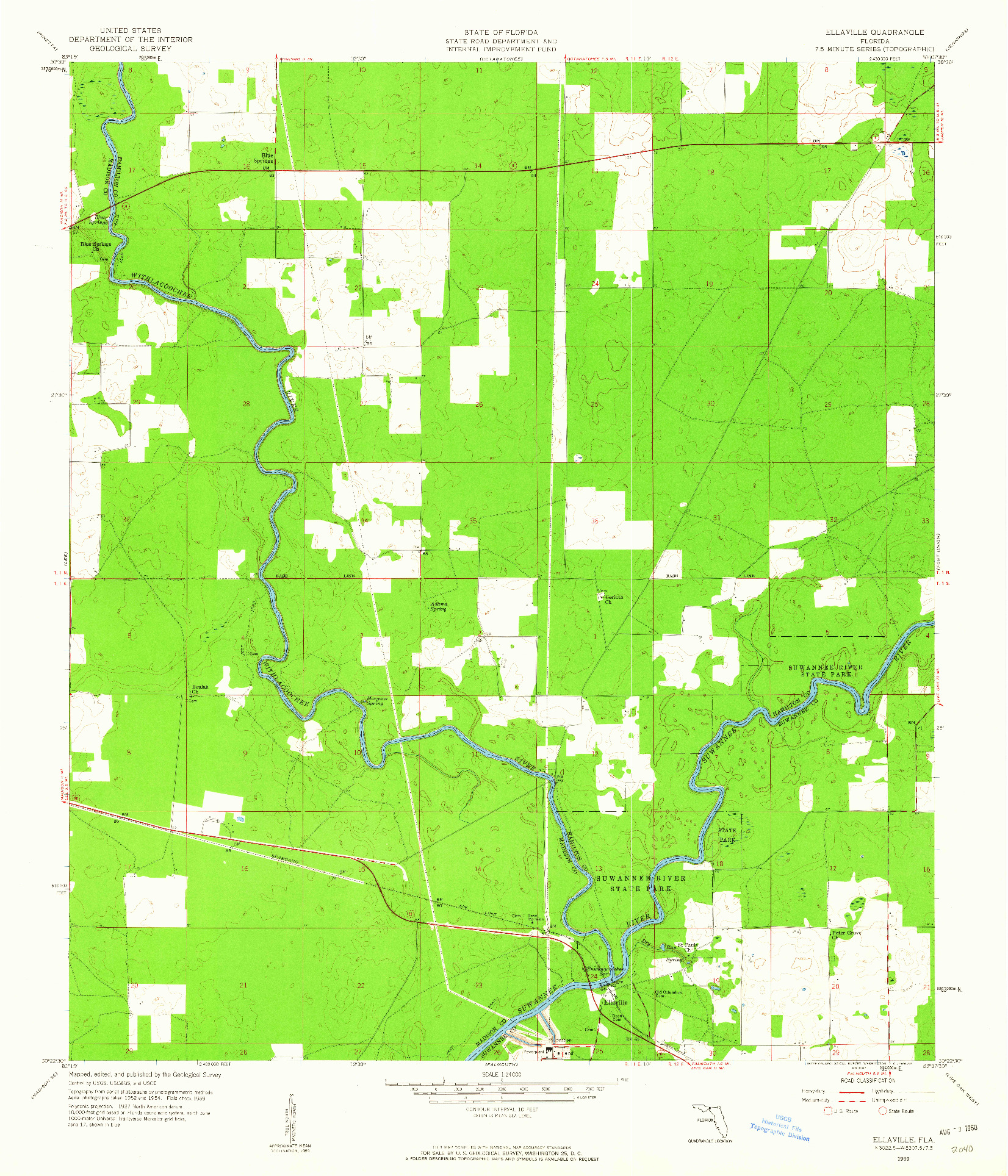 USGS 1:24000-SCALE QUADRANGLE FOR ELLAVILLE, FL 1959