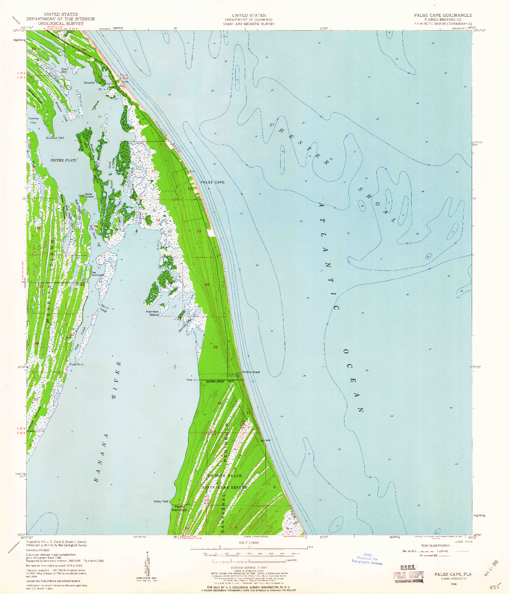 USGS 1:24000-SCALE QUADRANGLE FOR FALSE CAPE, FL 1949