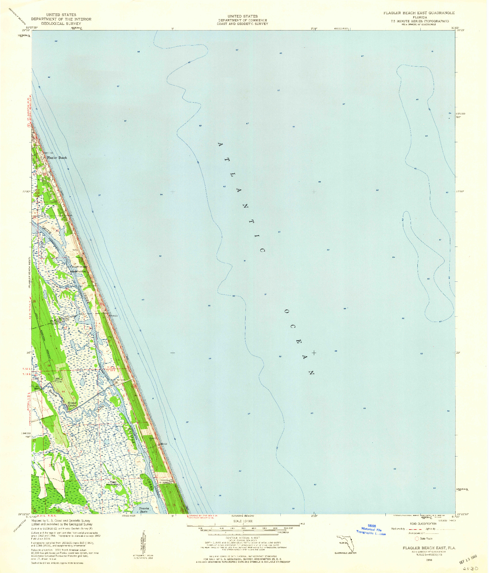 USGS 1:24000-SCALE QUADRANGLE FOR FLAGLER BEACH EAST, FL 1956