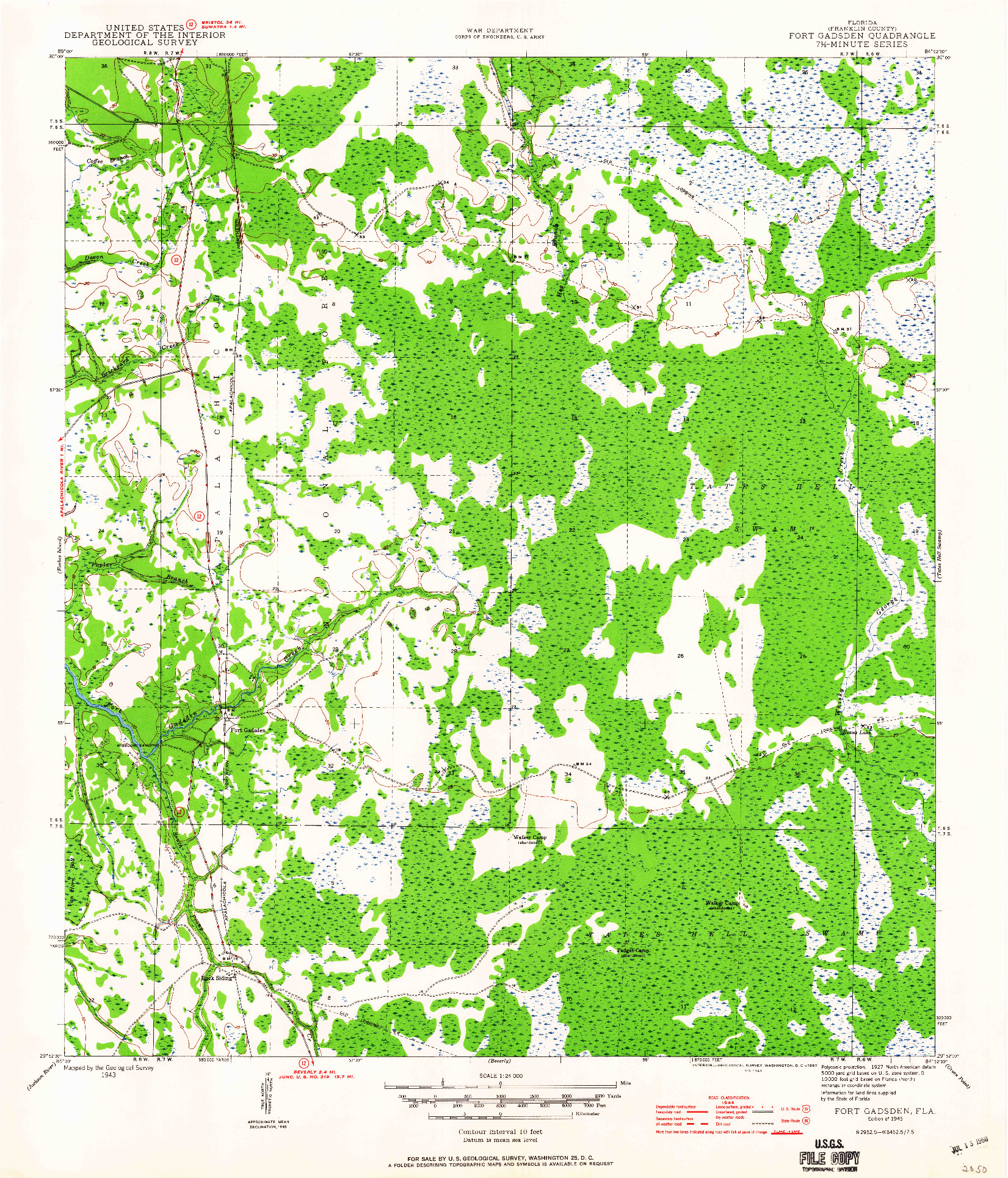 USGS 1:24000-SCALE QUADRANGLE FOR FORT GADSDEN, FL 1945