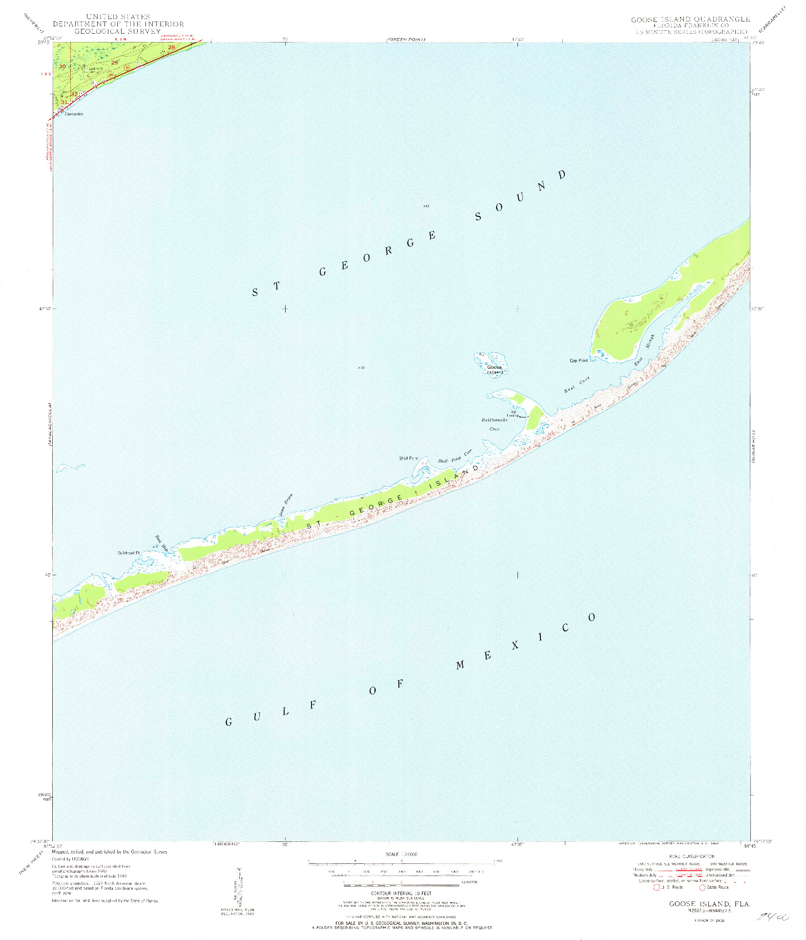 USGS 1:24000-SCALE QUADRANGLE FOR GOOSE ISLAND, FL 1950