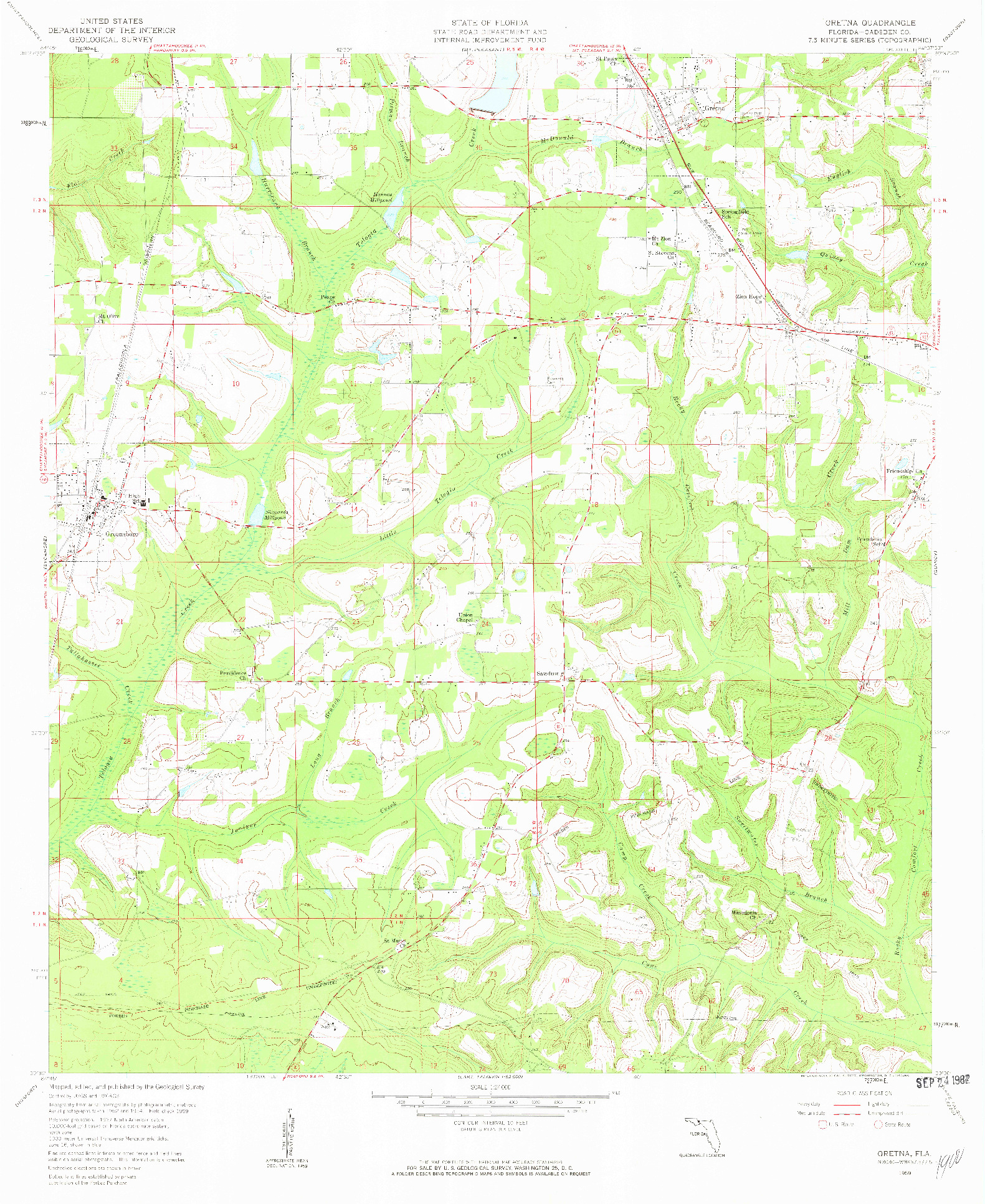 USGS 1:24000-SCALE QUADRANGLE FOR GRETNA, FL 1959