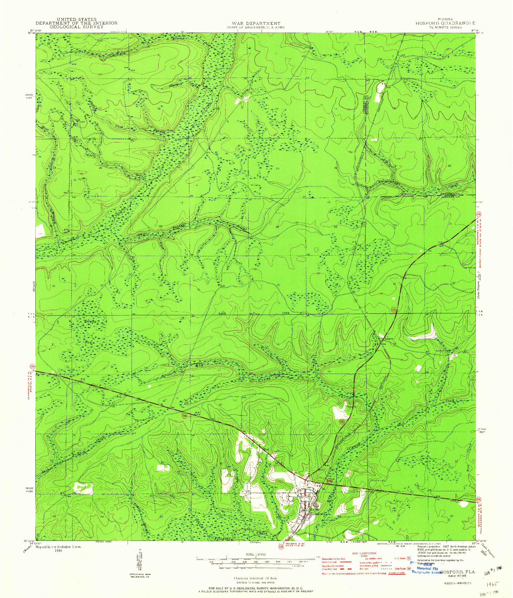 USGS 1:24000-SCALE QUADRANGLE FOR HOSFORD, FL 1945