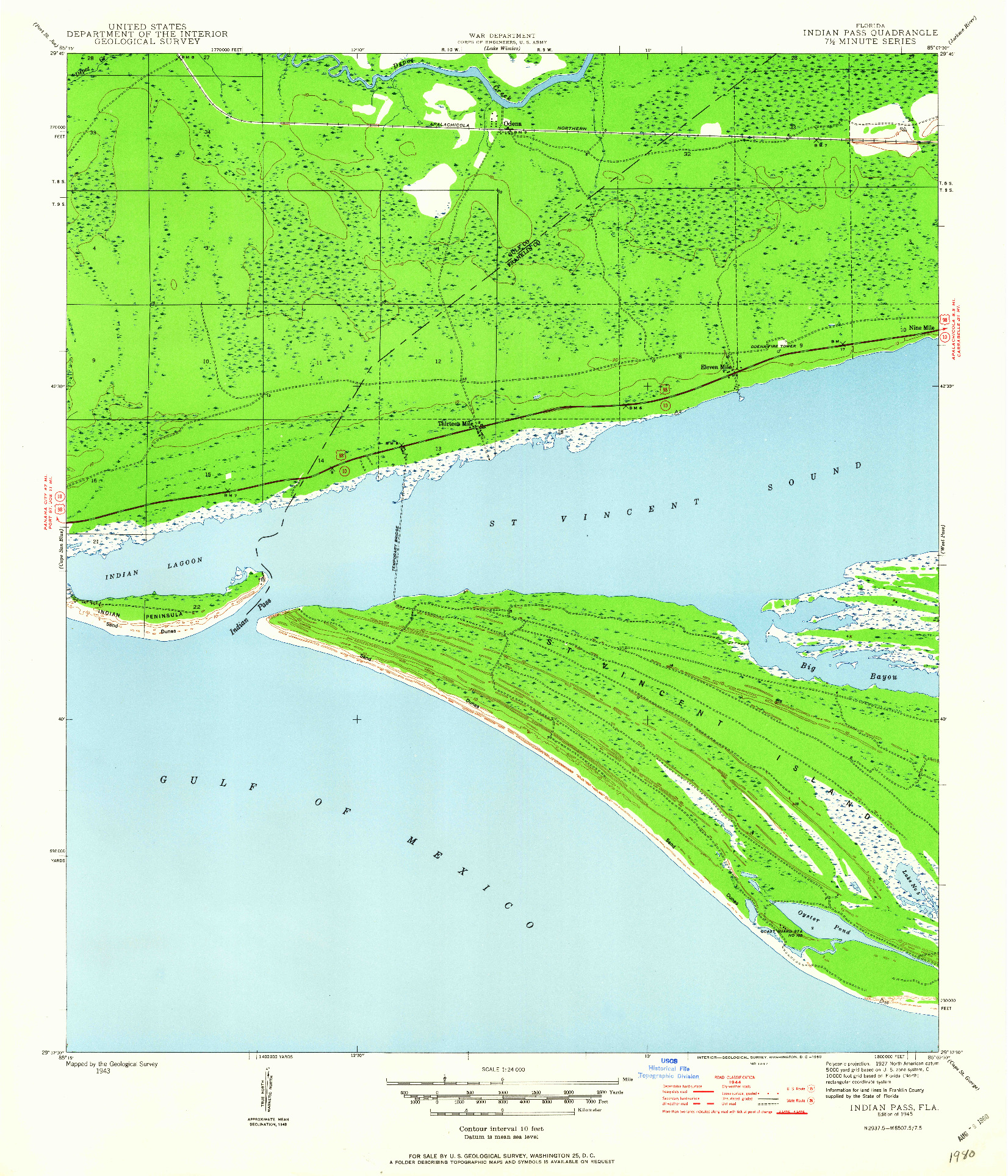USGS 1:24000-SCALE QUADRANGLE FOR INDIAN PASS, FL 1945