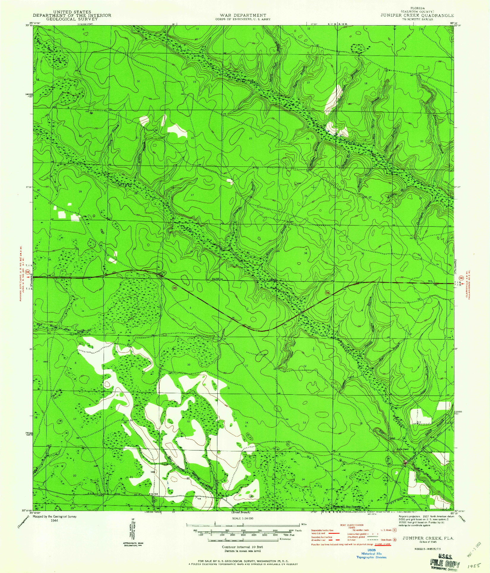 USGS 1:24000-SCALE QUADRANGLE FOR JUNIPER CREEK, FL 1945