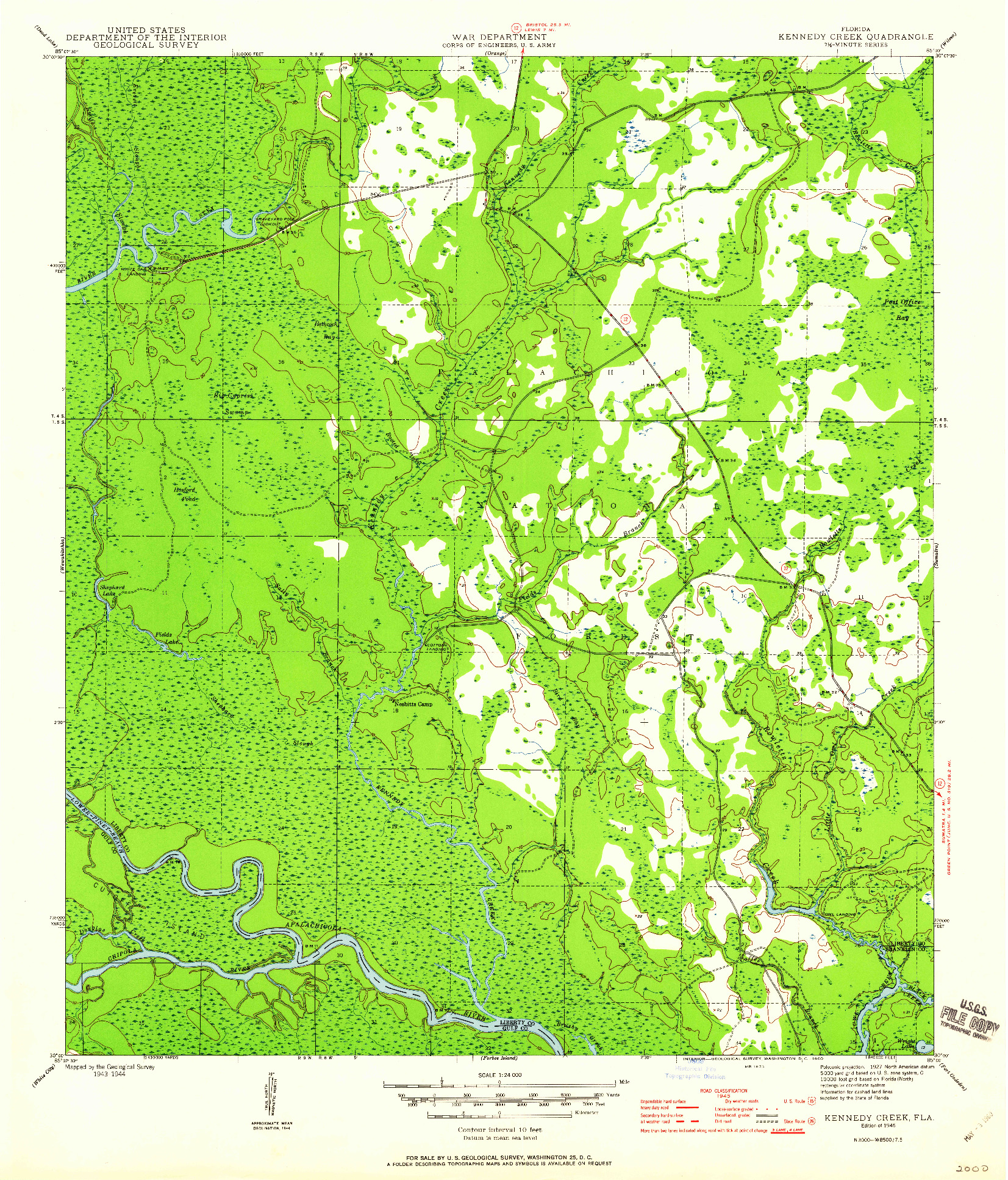 USGS 1:24000-SCALE QUADRANGLE FOR KENNEDY CREEK, FL 1945