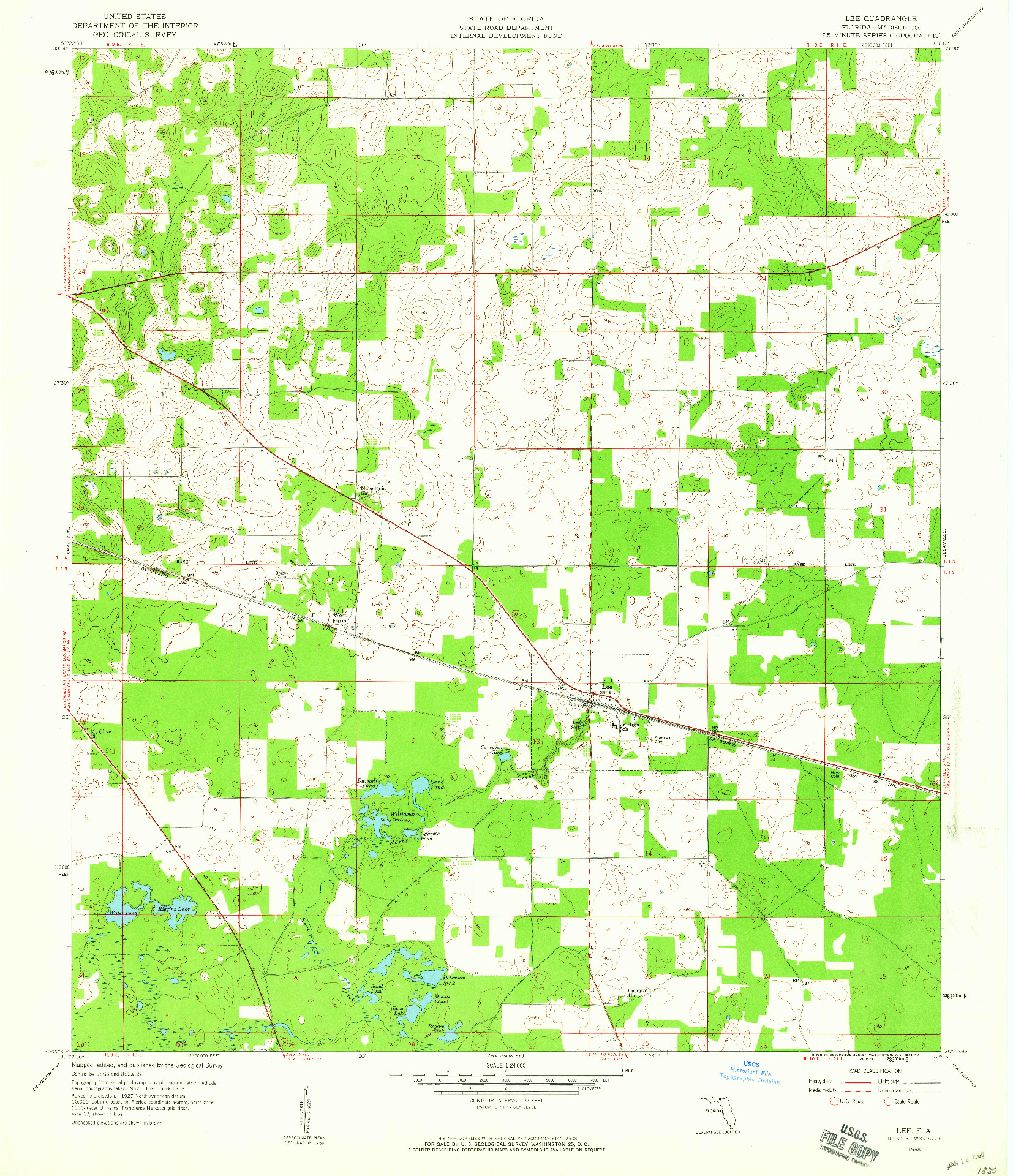 USGS 1:24000-SCALE QUADRANGLE FOR LEE, FL 1958