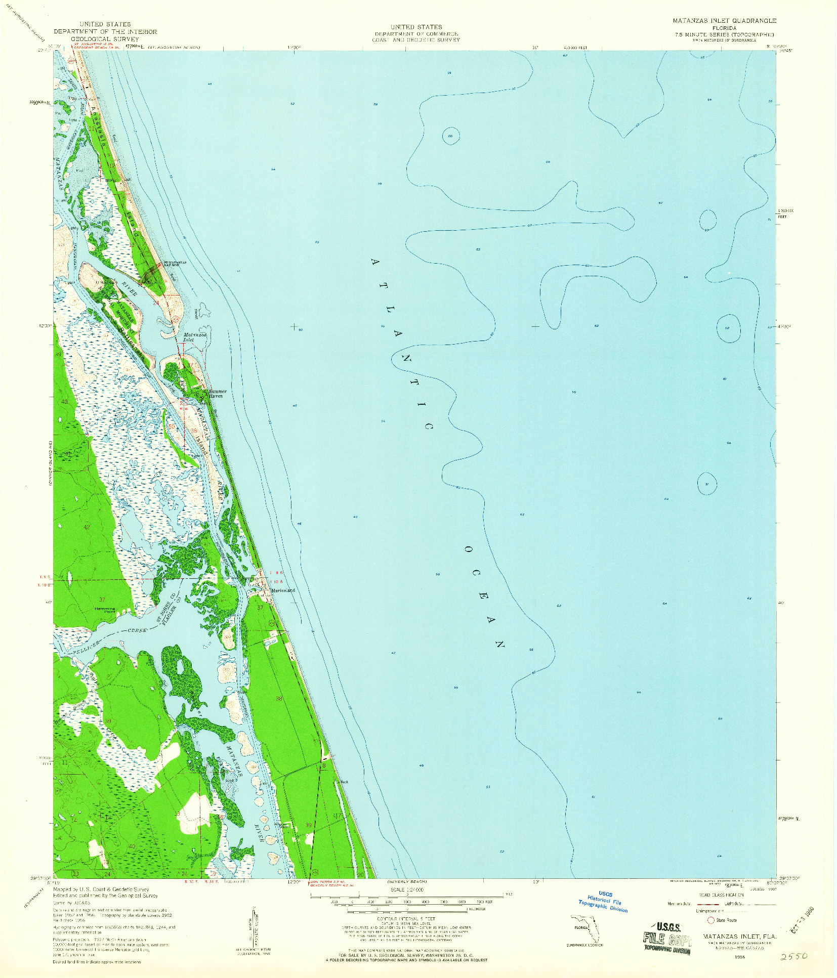 USGS 1:24000-SCALE QUADRANGLE FOR MATANZAS INLET, FL 1956