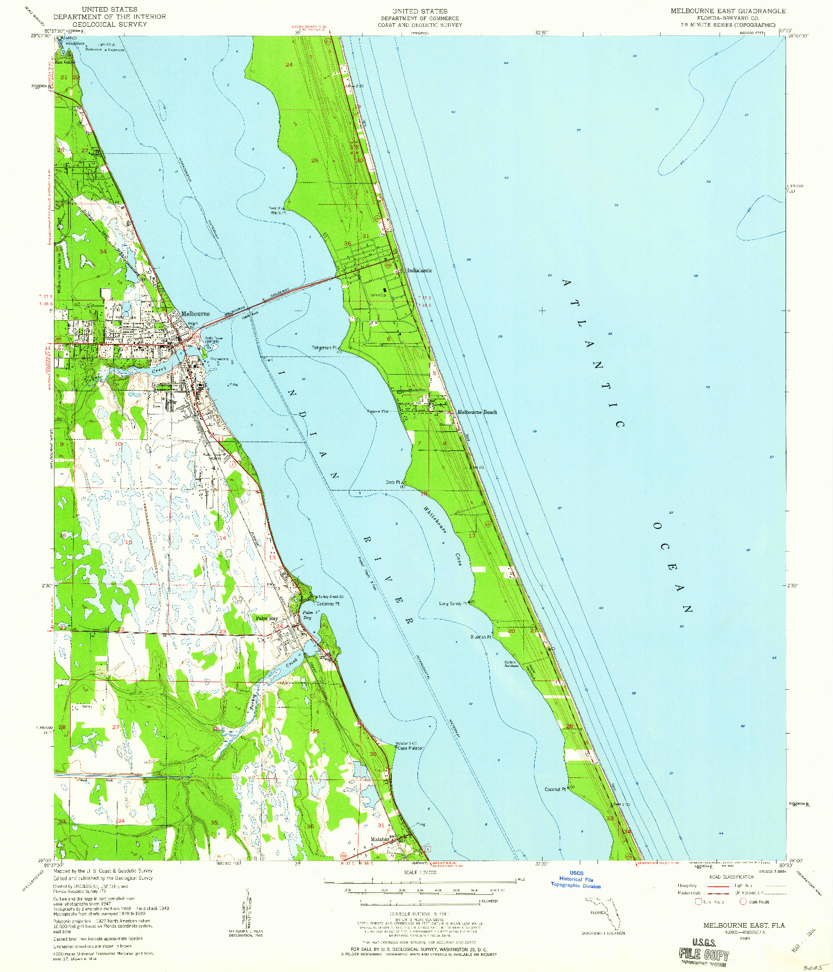 USGS 1:24000-SCALE QUADRANGLE FOR MELBOURNE EAST, FL 1949