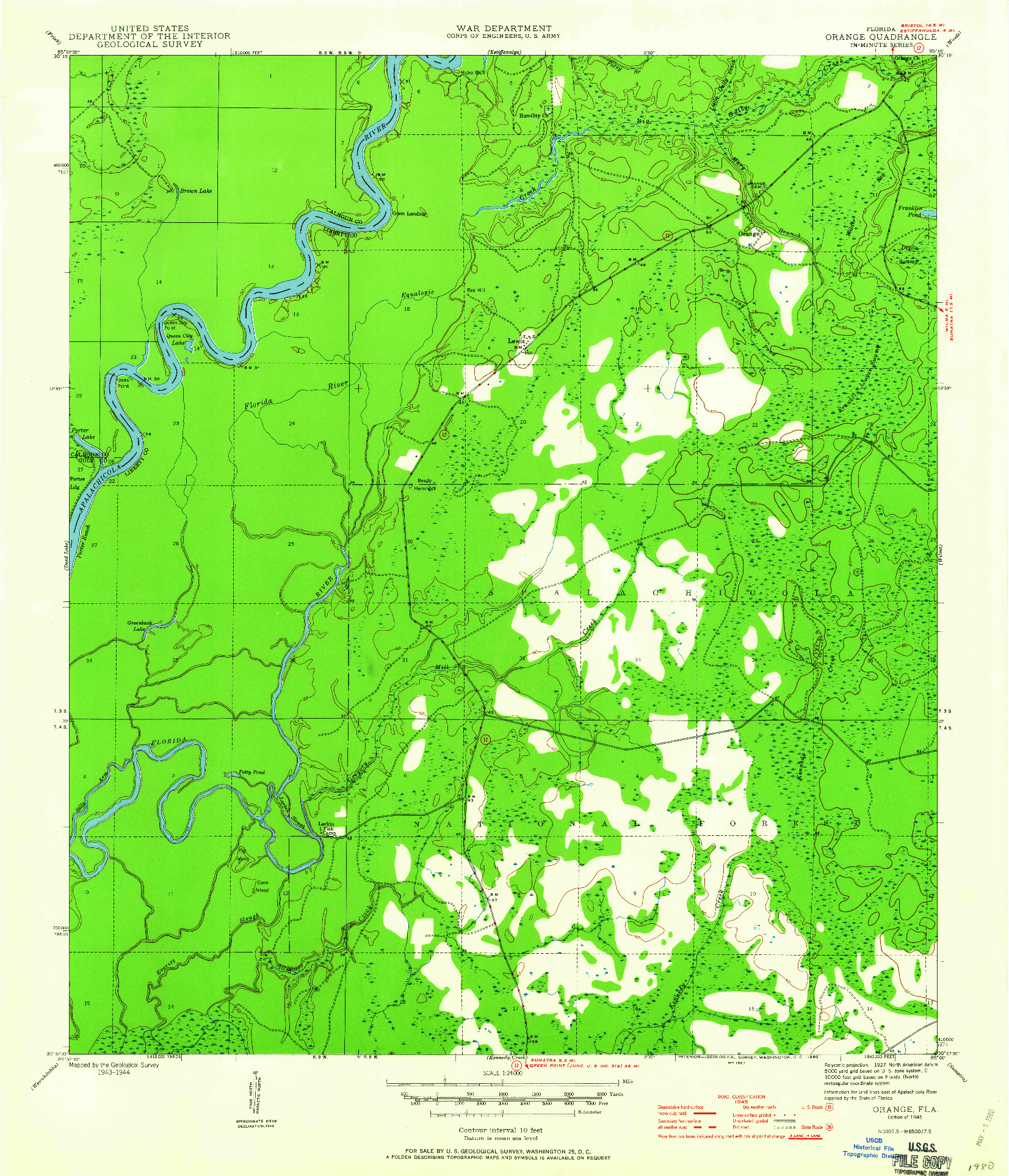 USGS 1:24000-SCALE QUADRANGLE FOR ORANGE, FL 1945