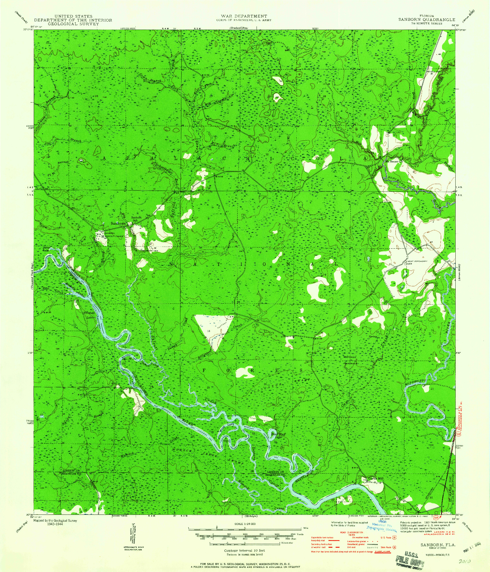 USGS 1:24000-SCALE QUADRANGLE FOR SANBORN, FL 1945