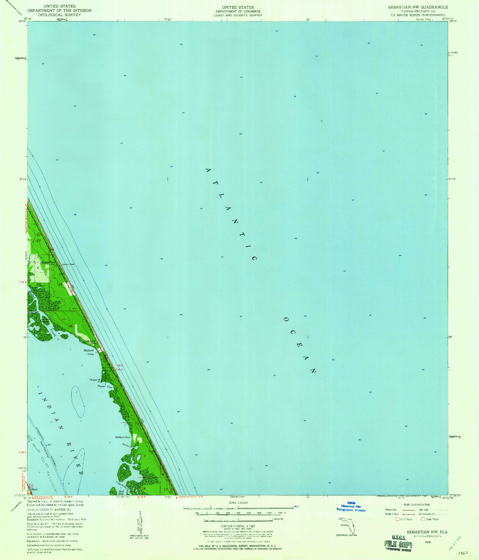 USGS 1:24000-SCALE QUADRANGLE FOR SEBASTIAN NW, FL 1949