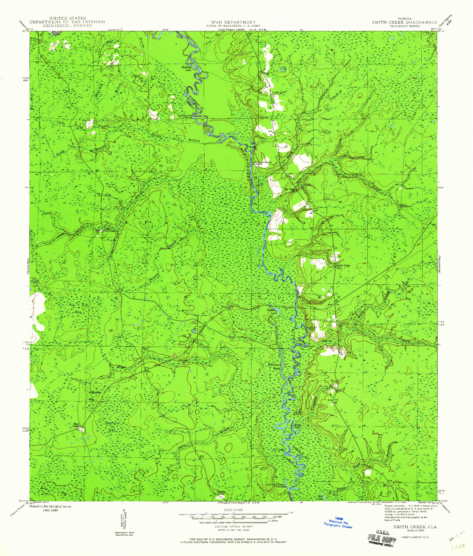 USGS 1:24000-SCALE QUADRANGLE FOR SMITH CREEK, FL 1945