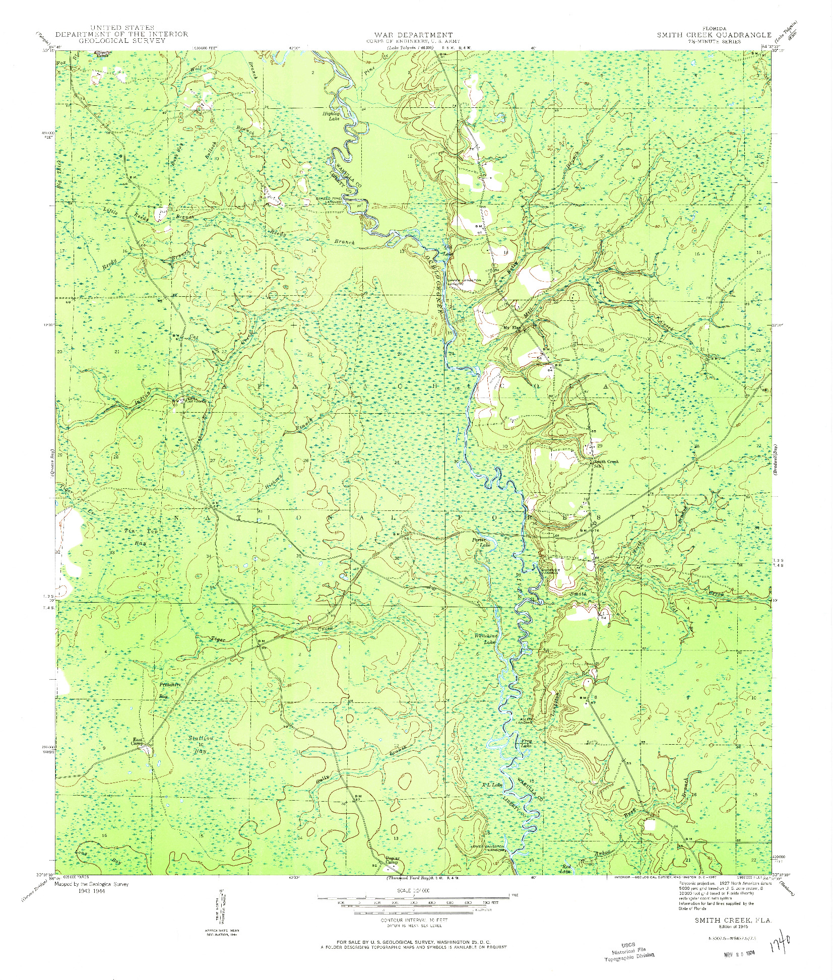 USGS 1:24000-SCALE QUADRANGLE FOR SMITH CREEK, FL 1945