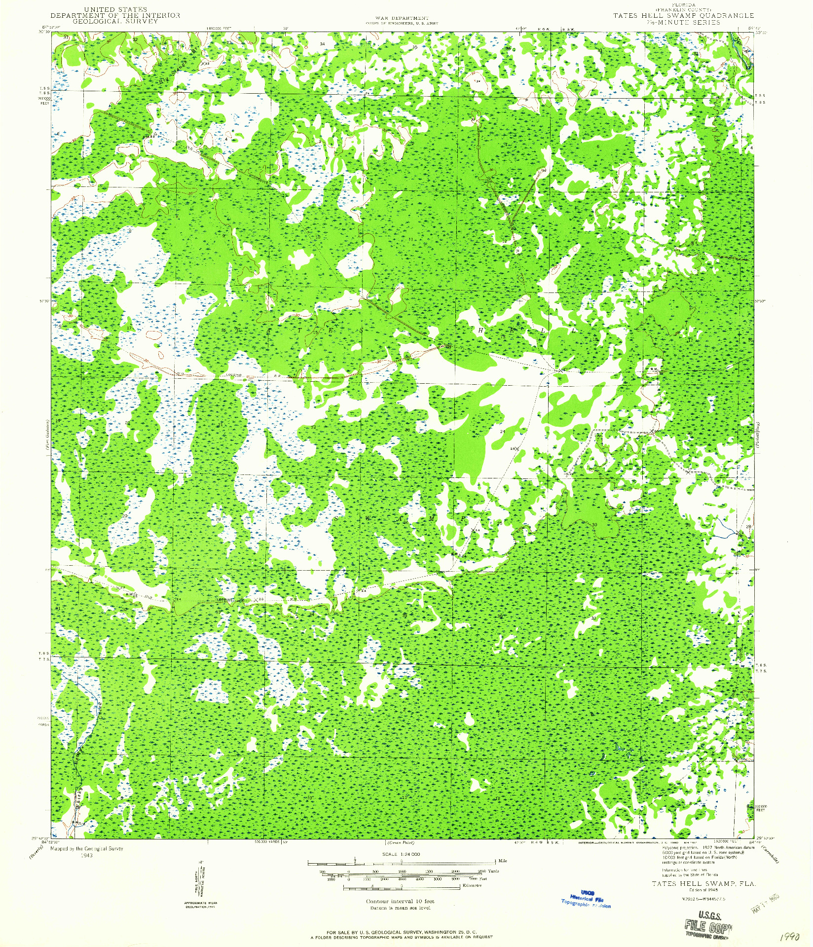 USGS 1:24000-SCALE QUADRANGLE FOR TATES HELL SWAMP, FL 1945