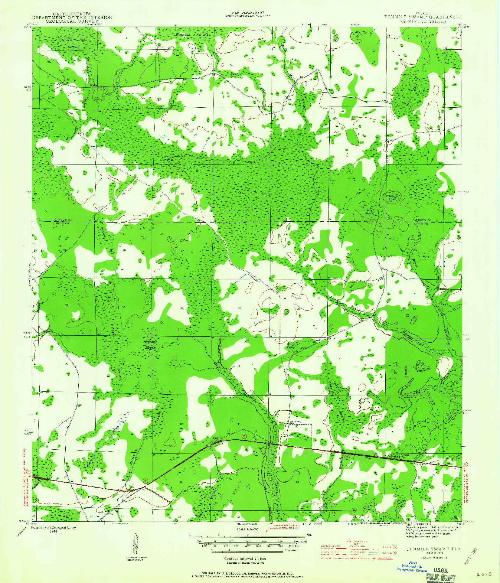 USGS 1:24000-SCALE QUADRANGLE FOR TENMILE SWAMP, FL 1945