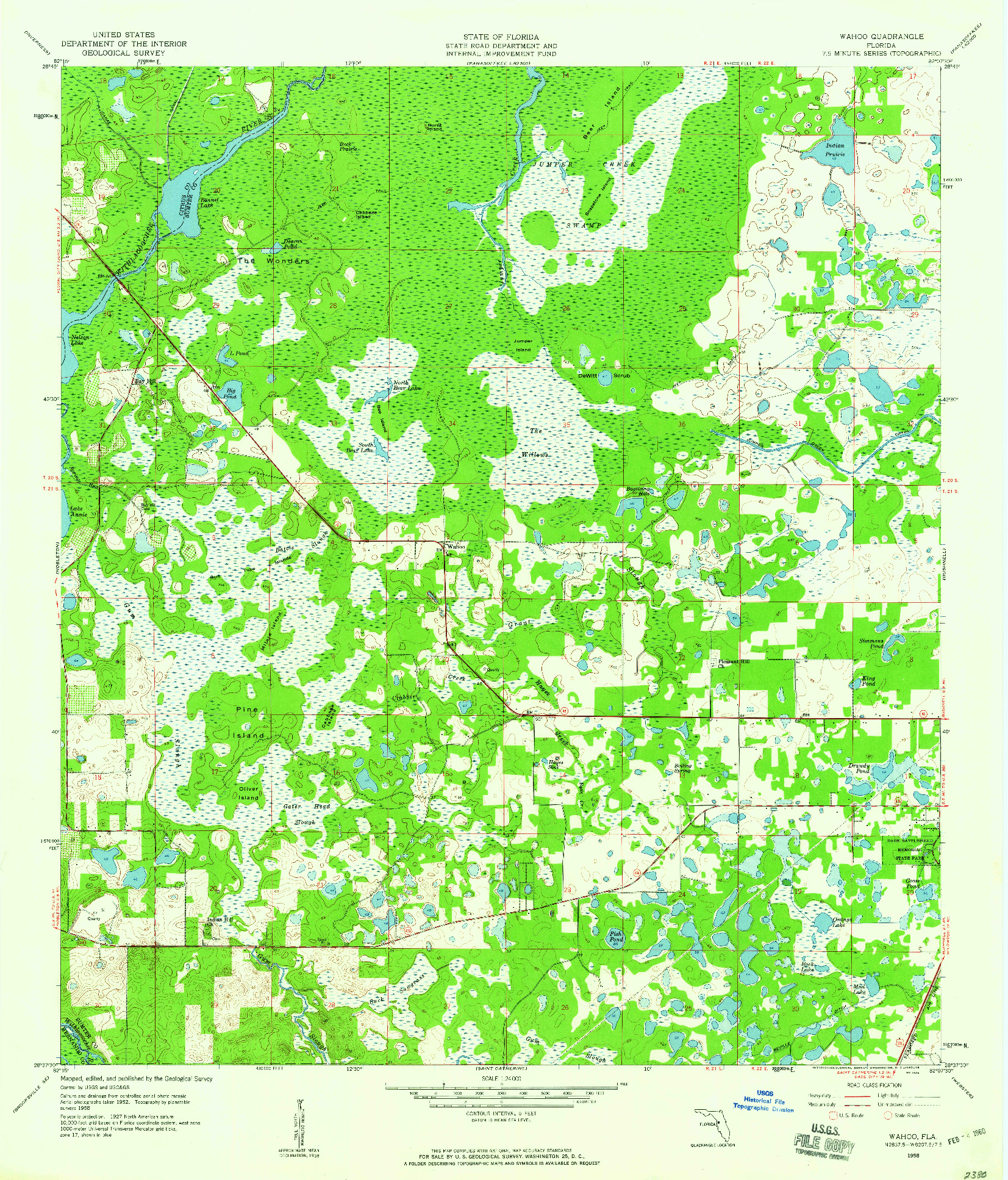 USGS 1:24000-SCALE QUADRANGLE FOR WAHOO, FL 1958