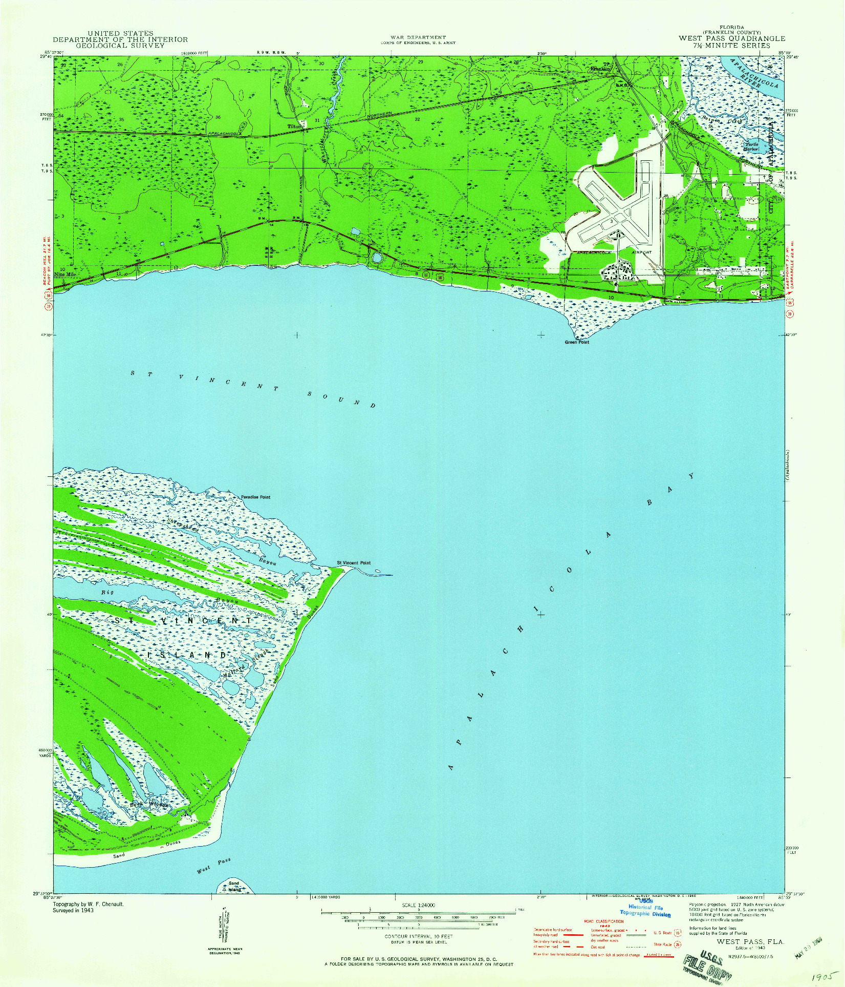 USGS 1:24000-SCALE QUADRANGLE FOR WEST PASS, FL 1943