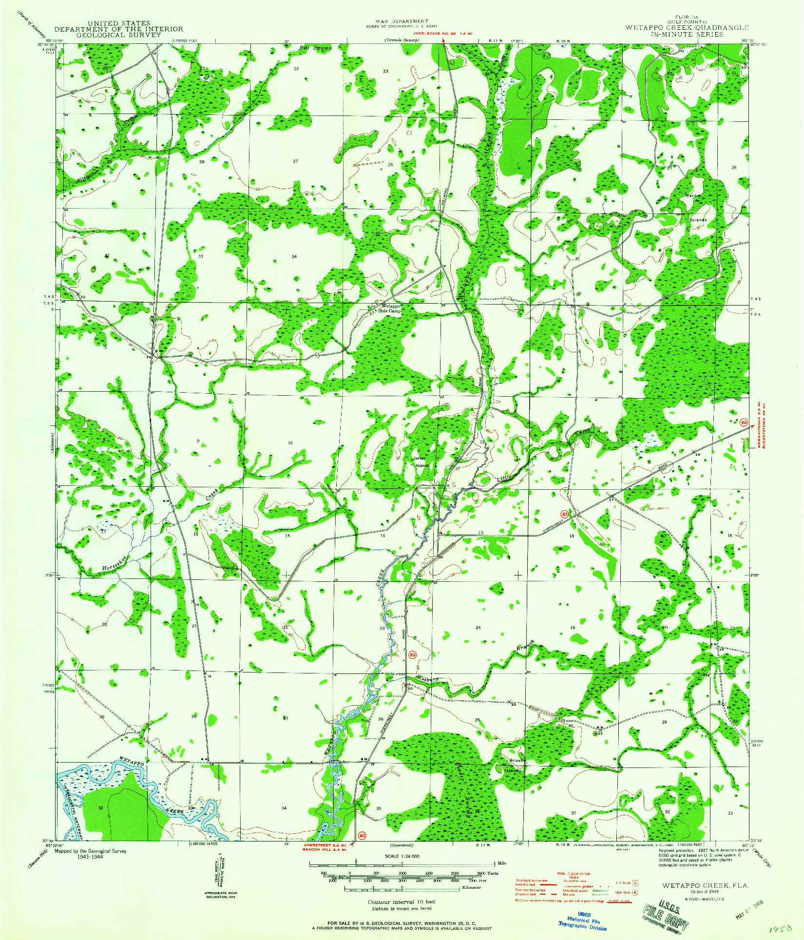 USGS 1:24000-SCALE QUADRANGLE FOR WETAPPO CREEK, FL 1945