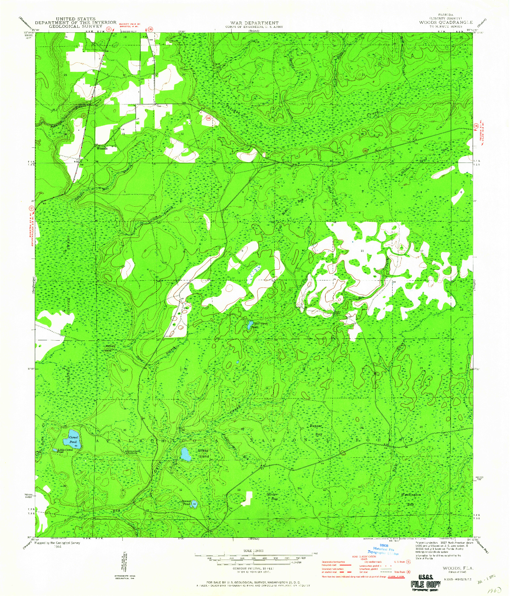 USGS 1:24000-SCALE QUADRANGLE FOR WOODS, FL 1945
