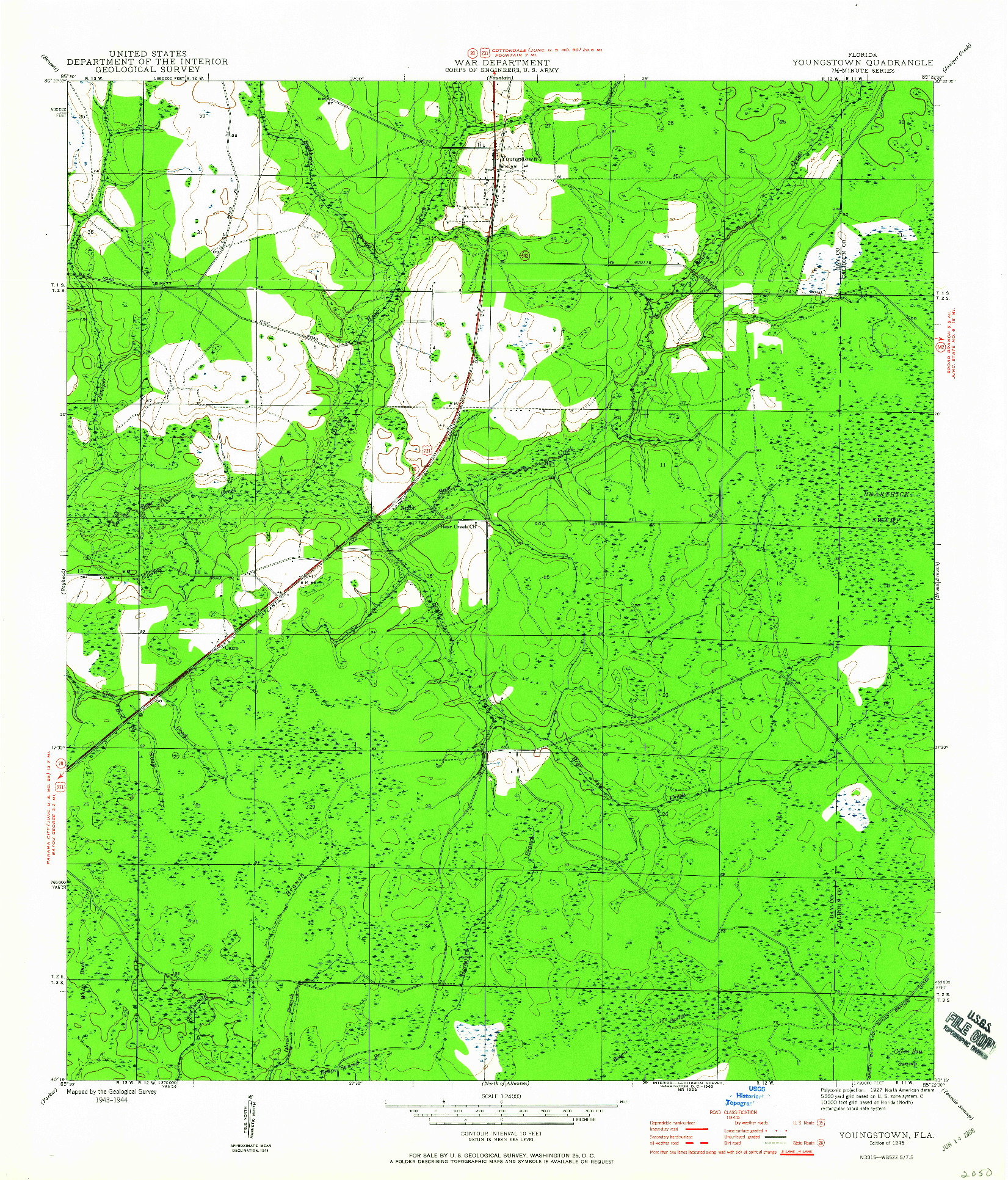 USGS 1:24000-SCALE QUADRANGLE FOR YOUNGSTOWN, FL 1945