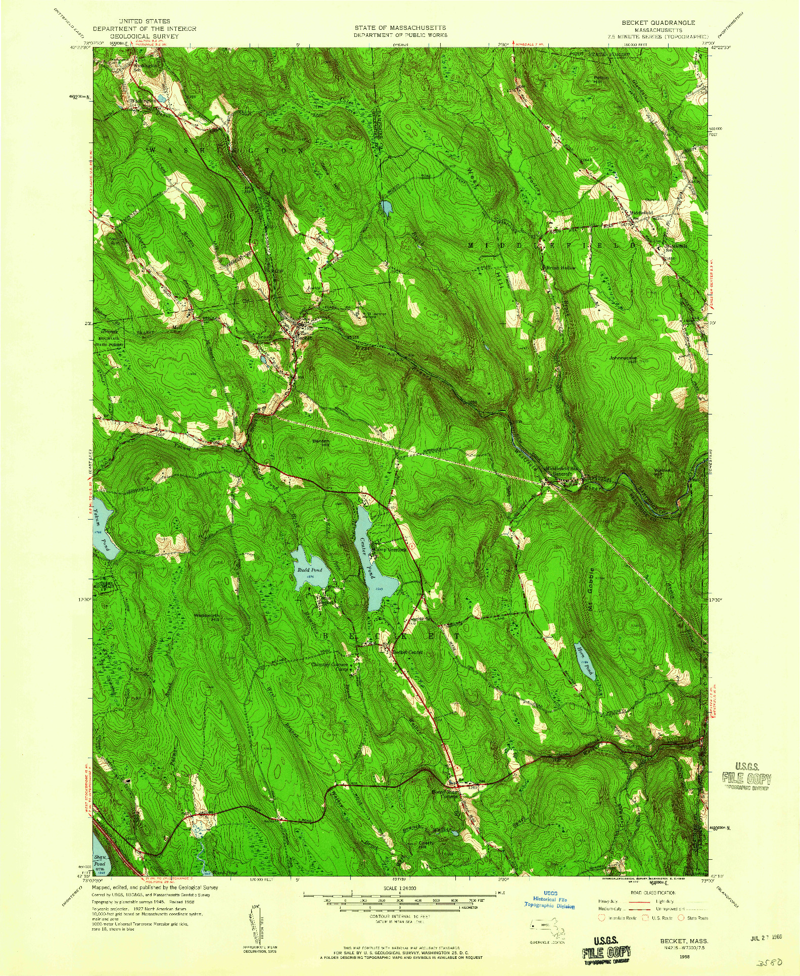 USGS 1:24000-SCALE QUADRANGLE FOR BECKET, MA 1958