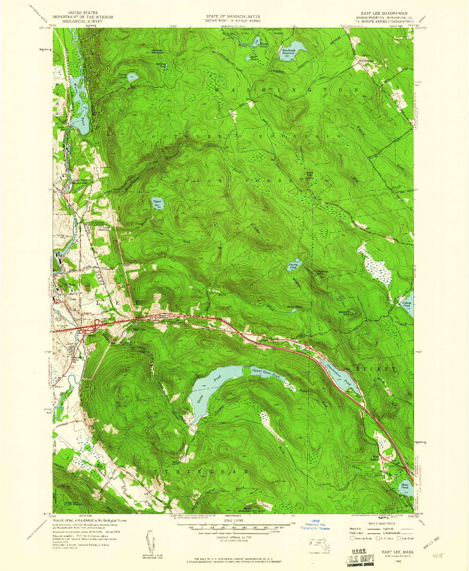 USGS 1:24000-SCALE QUADRANGLE FOR EAST LEE, MA 1958