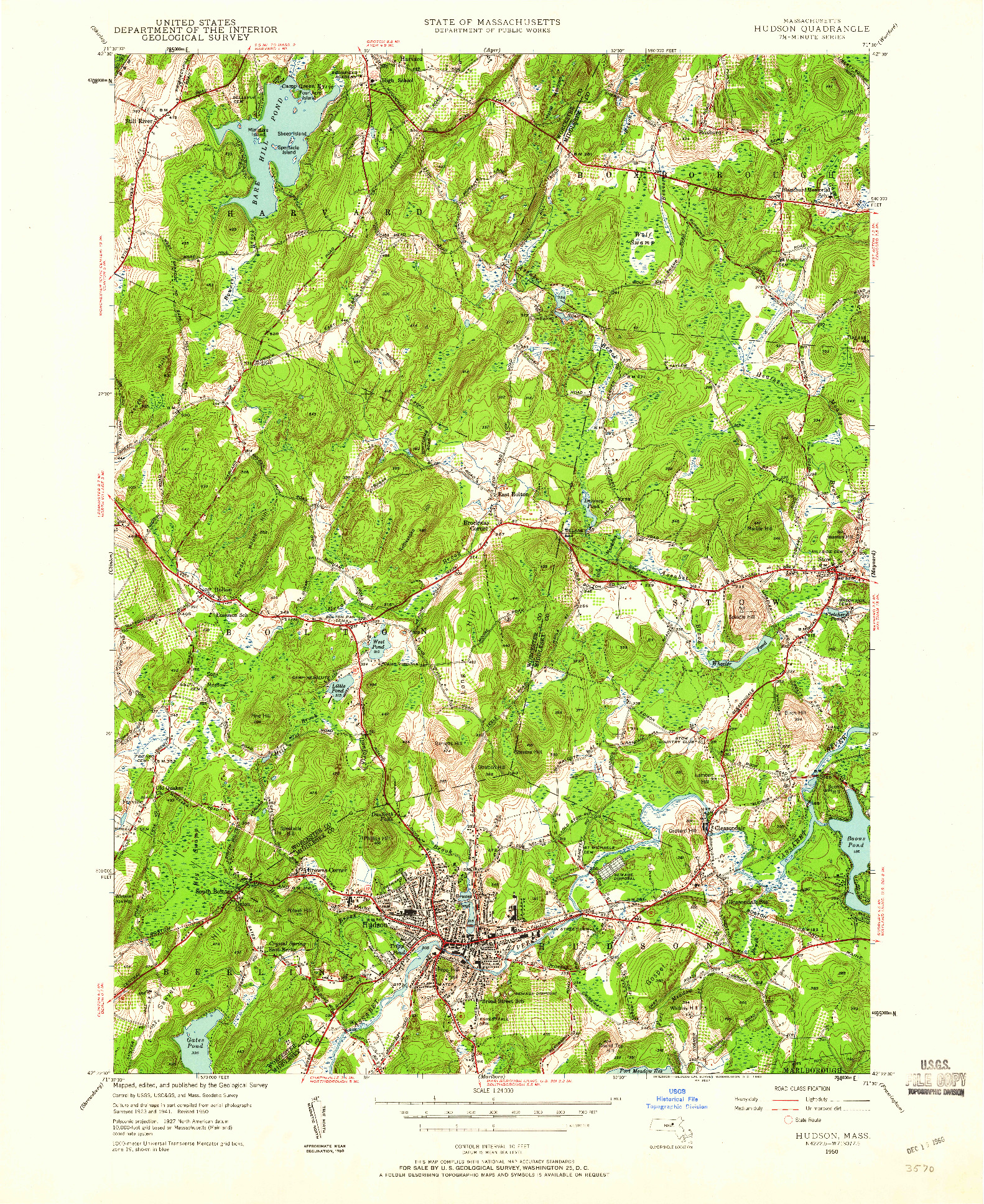 USGS 1:24000-SCALE QUADRANGLE FOR HUDSON, MA 1950