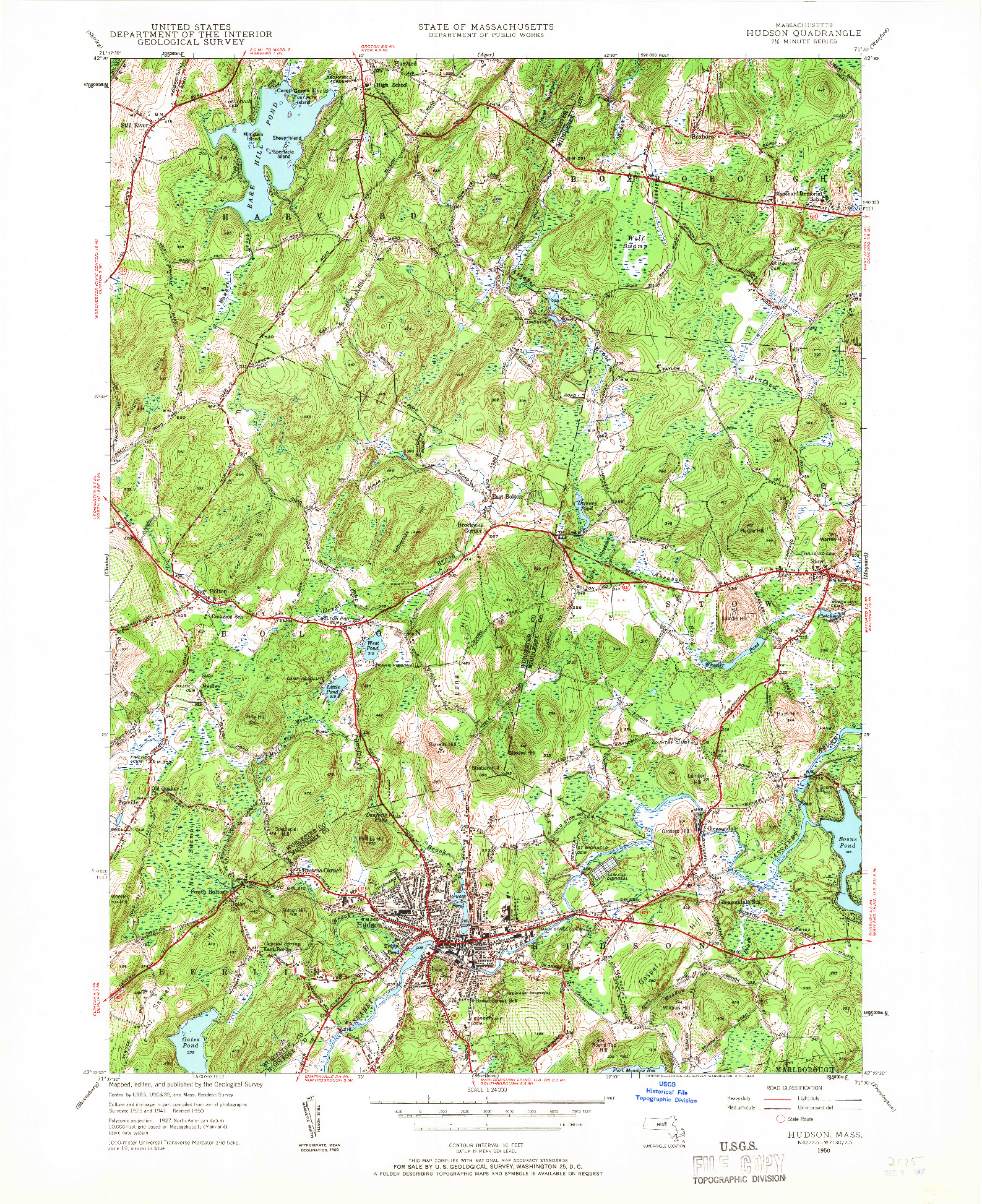 USGS 1:24000-SCALE QUADRANGLE FOR HUDSON, MA 1950