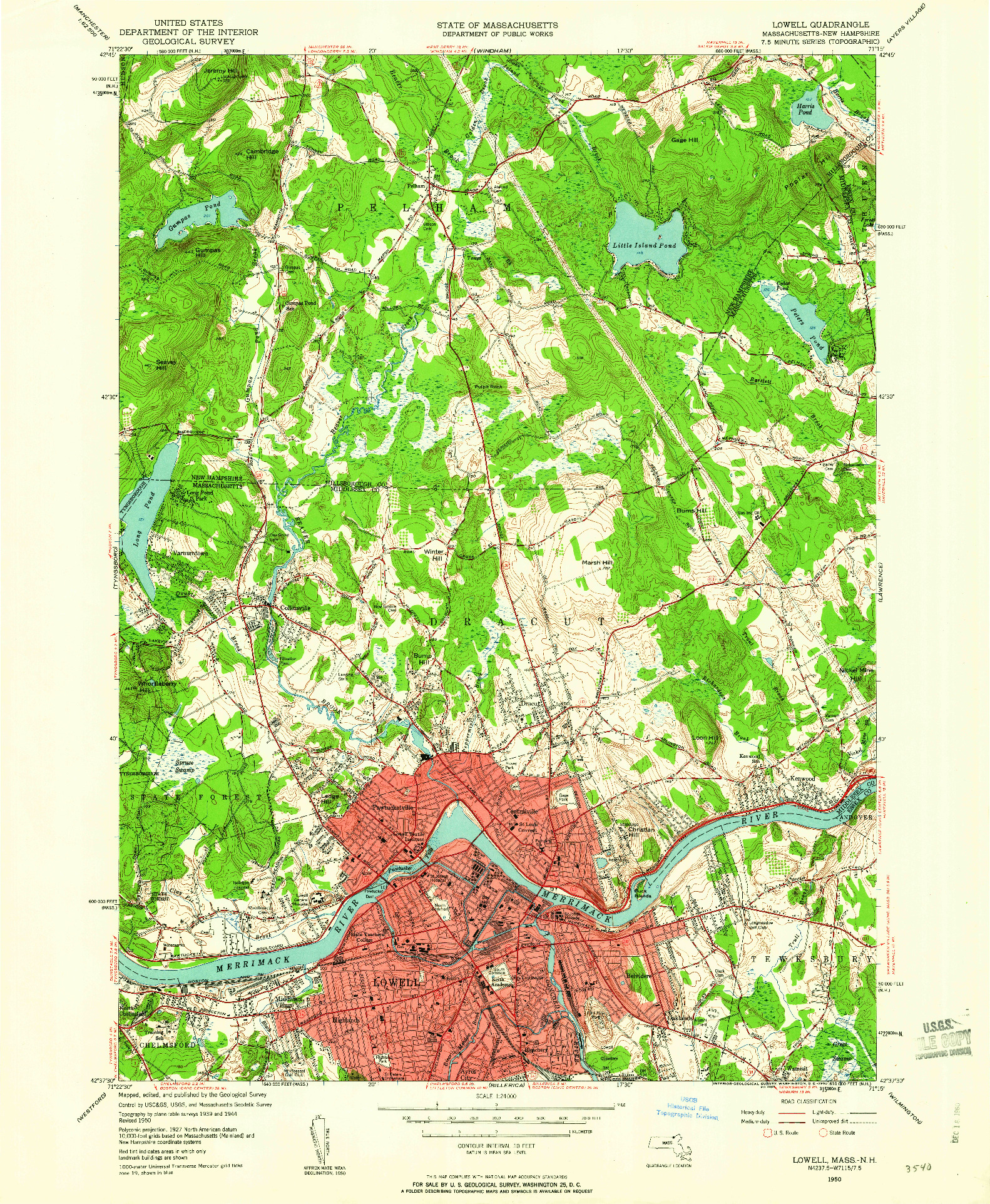 USGS 1:24000-SCALE QUADRANGLE FOR LOWELL, MA 1950