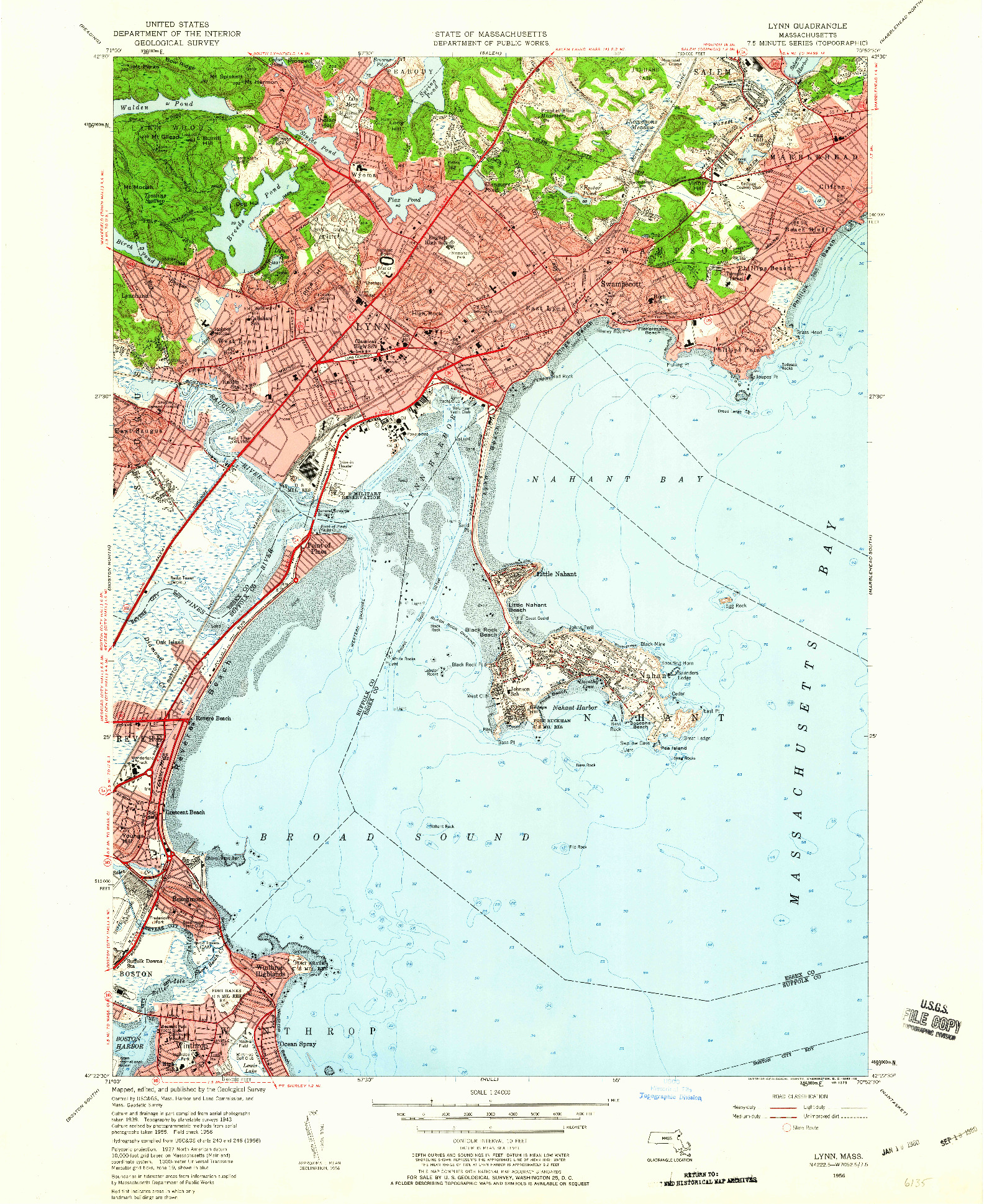 USGS 1:24000-SCALE QUADRANGLE FOR LYNN, MA 1956