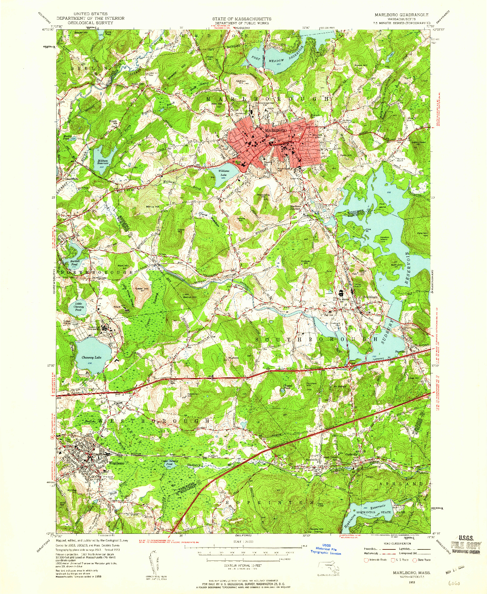 USGS 1:24000-SCALE QUADRANGLE FOR MARLBORO, MA 1953