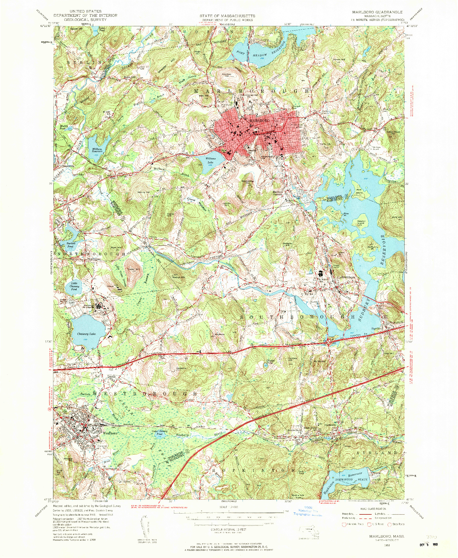 USGS 1:24000-SCALE QUADRANGLE FOR MARLBORO, MA 1953