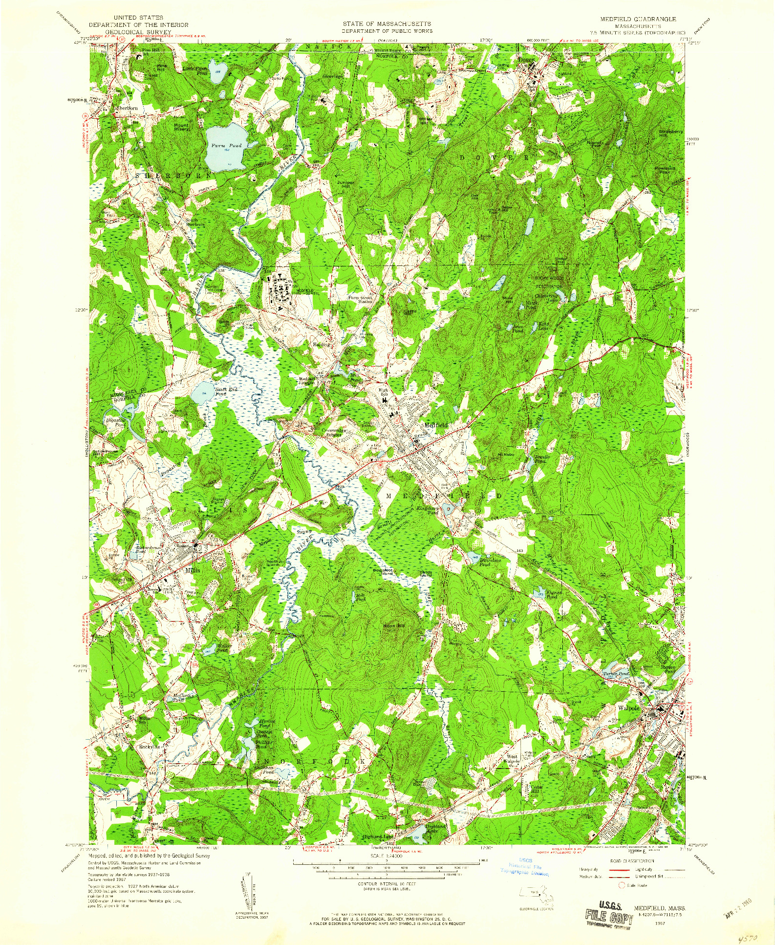 USGS 1:24000-SCALE QUADRANGLE FOR MEDFIELD, MA 1957