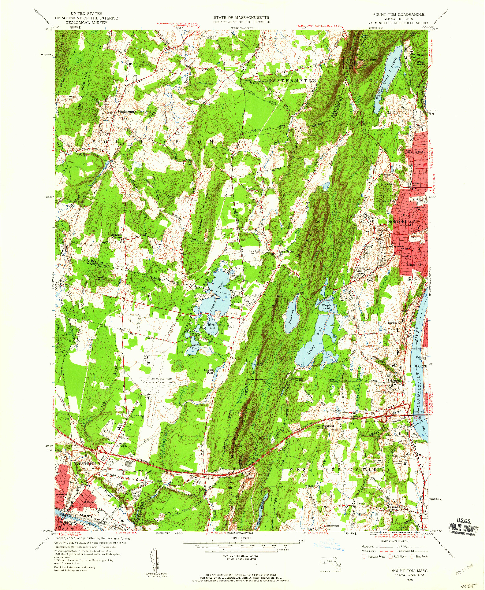 USGS 1:24000-SCALE QUADRANGLE FOR MOUNT TOM, MA 1958