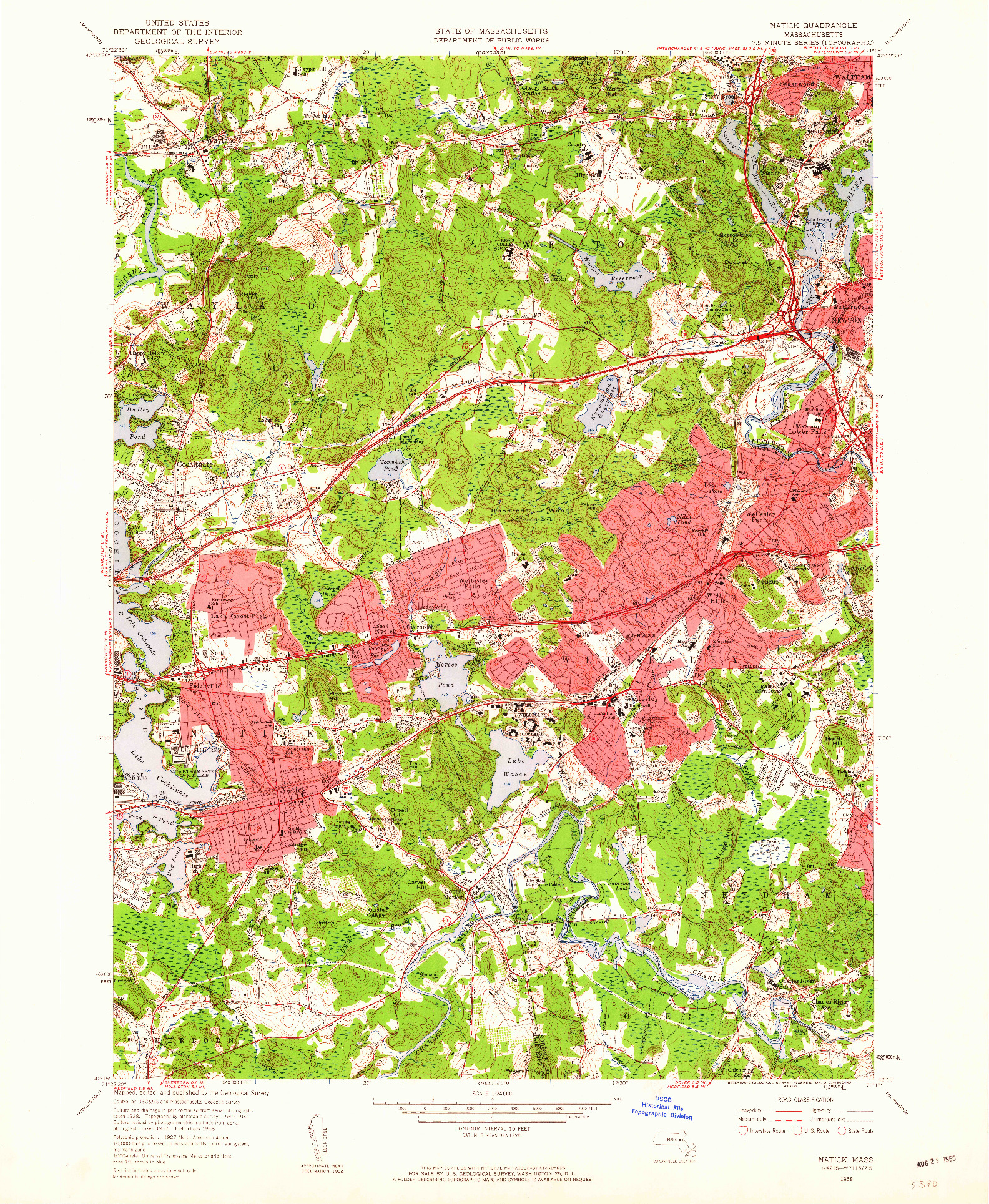 USGS 1:24000-SCALE QUADRANGLE FOR NATICK, MA 1958