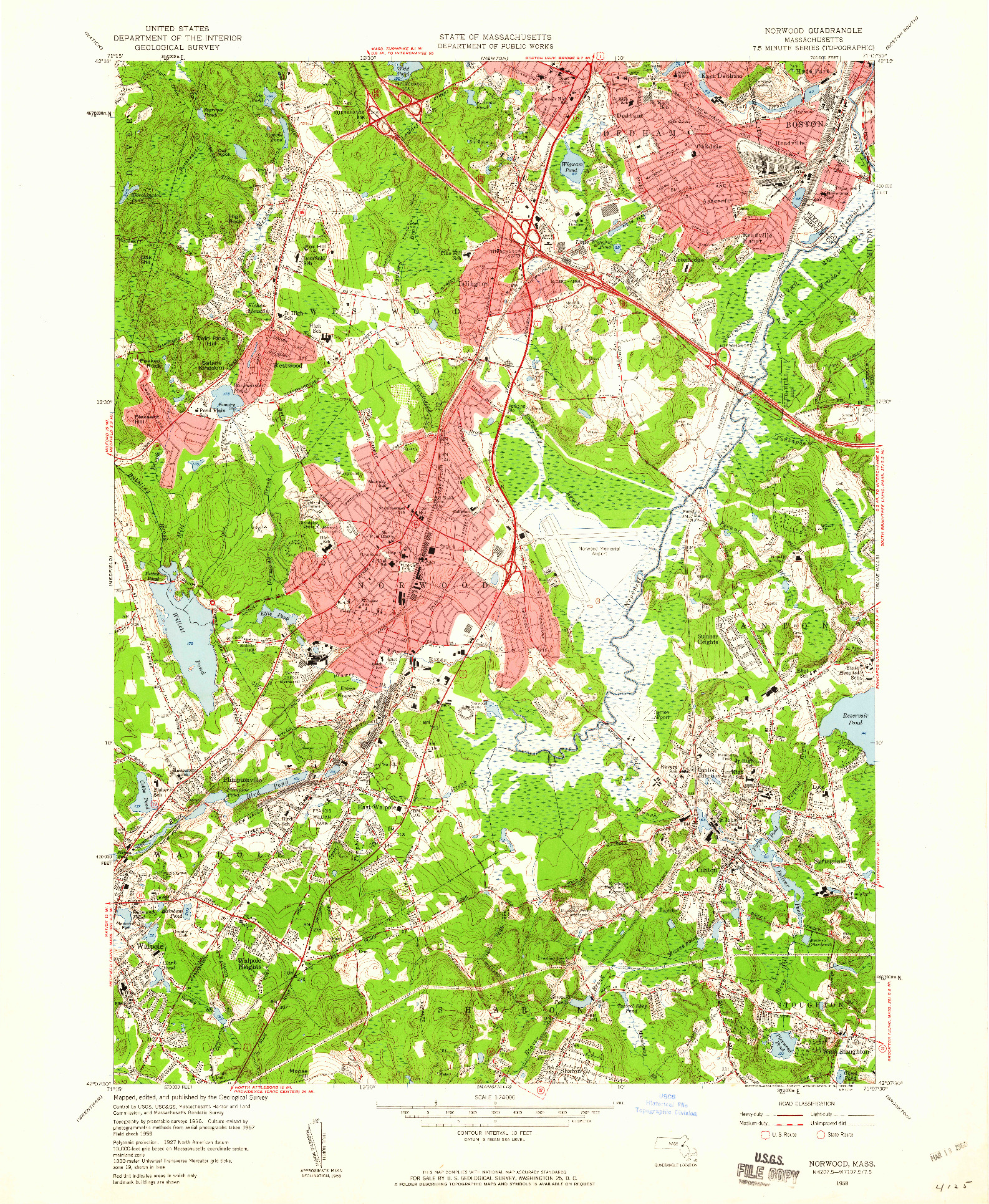 USGS 1:24000-SCALE QUADRANGLE FOR NORWOOD, MA 1958