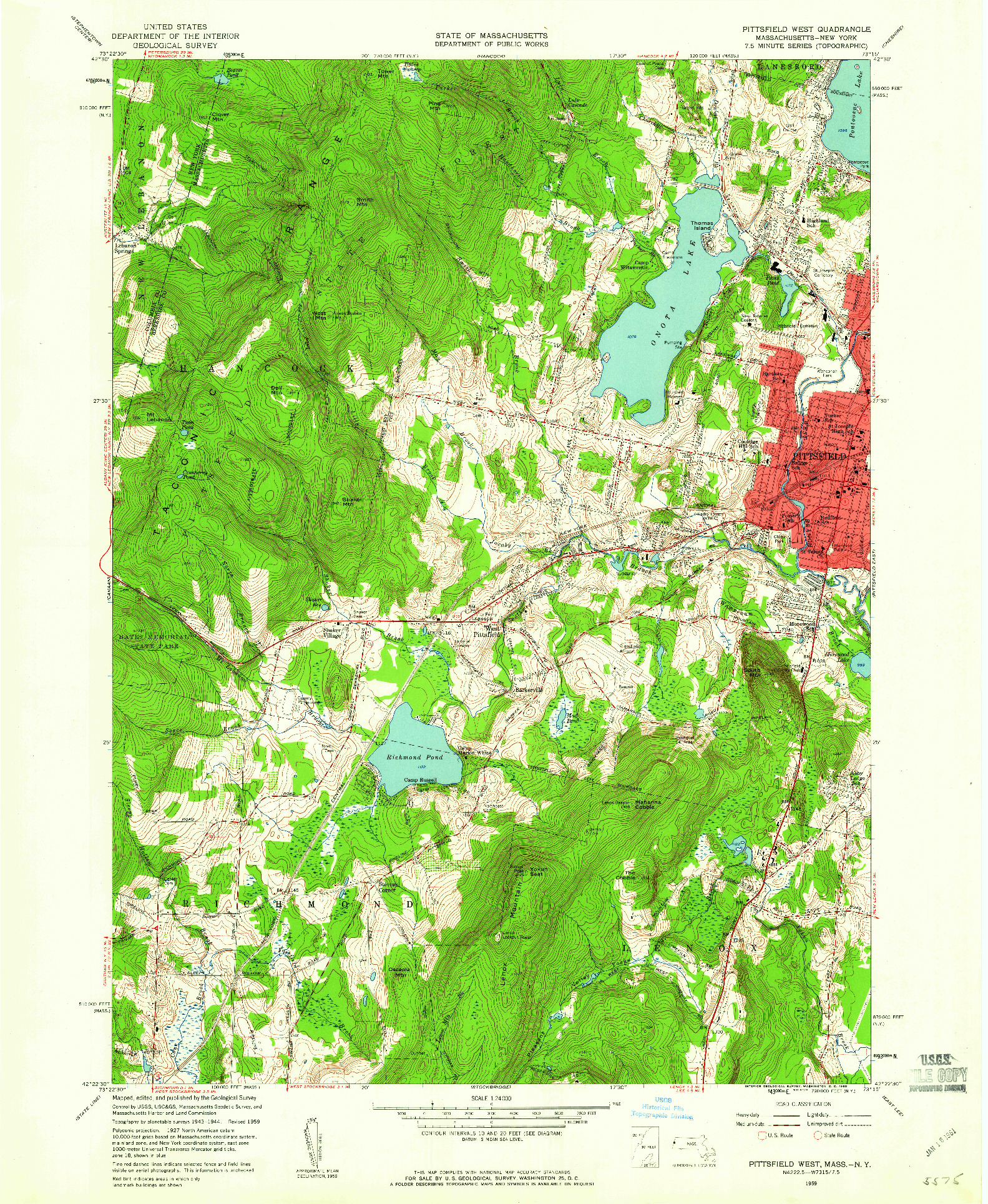 USGS 1:24000-SCALE QUADRANGLE FOR PITTSFIELD WEST, MA 1959