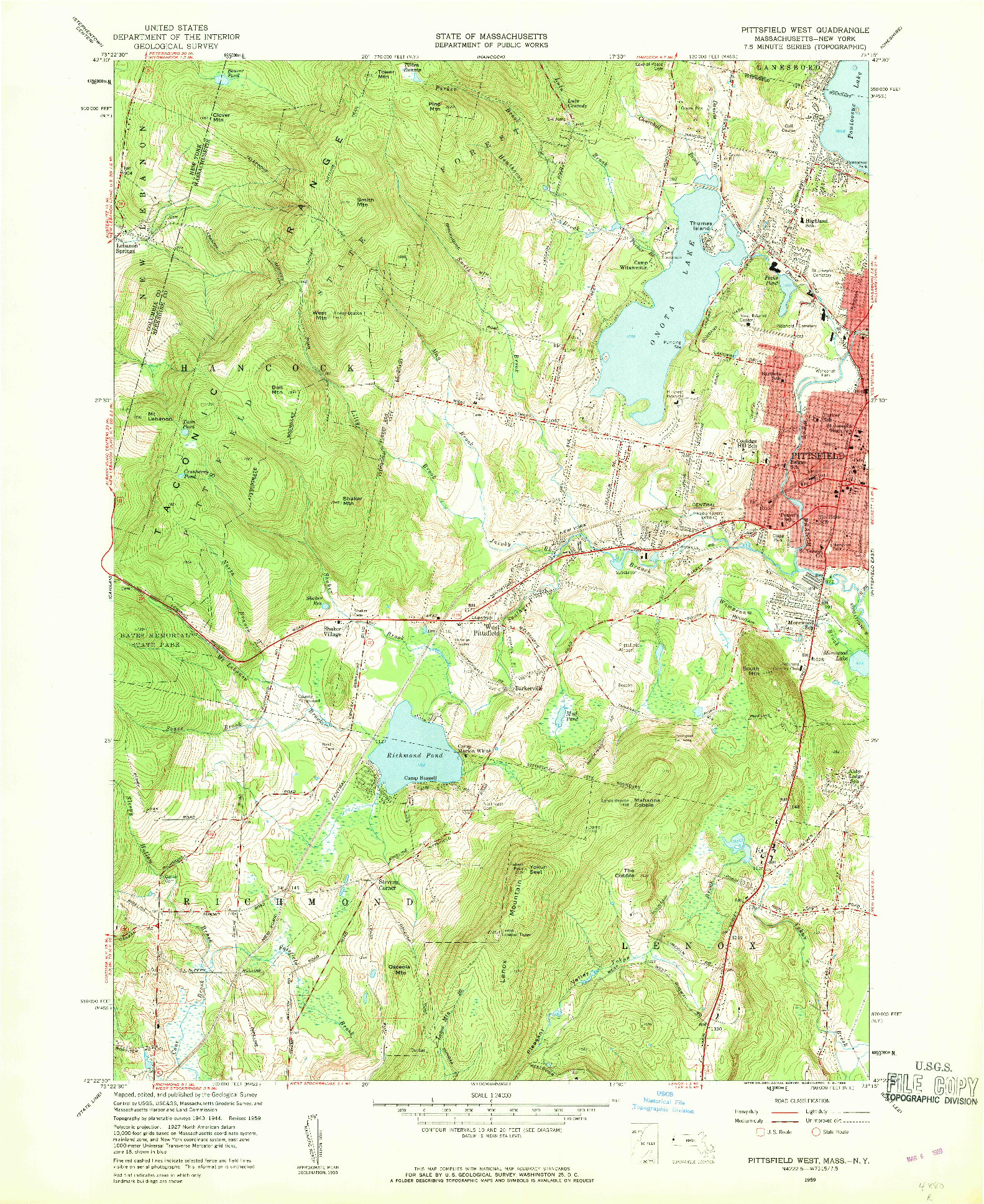 USGS 1:24000-SCALE QUADRANGLE FOR PITTSFIELD WEST, MA 1959