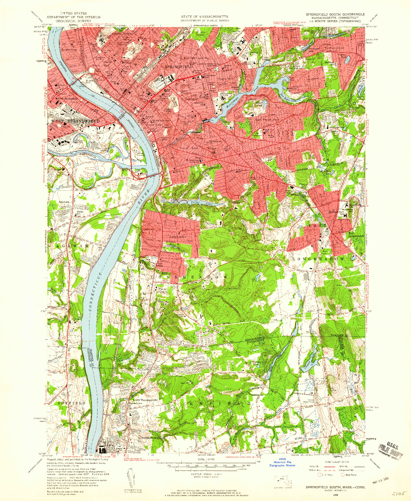 USGS 1:24000-SCALE QUADRANGLE FOR SPRINGFIELD SOUTH, MA 1958