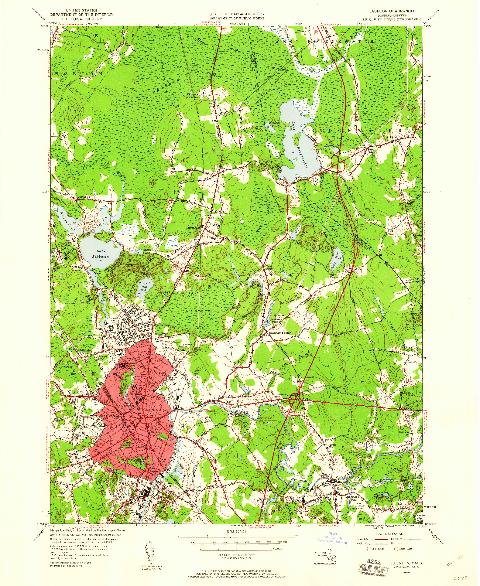 USGS 1:24000-SCALE QUADRANGLE FOR TAUNTON, MA 1949