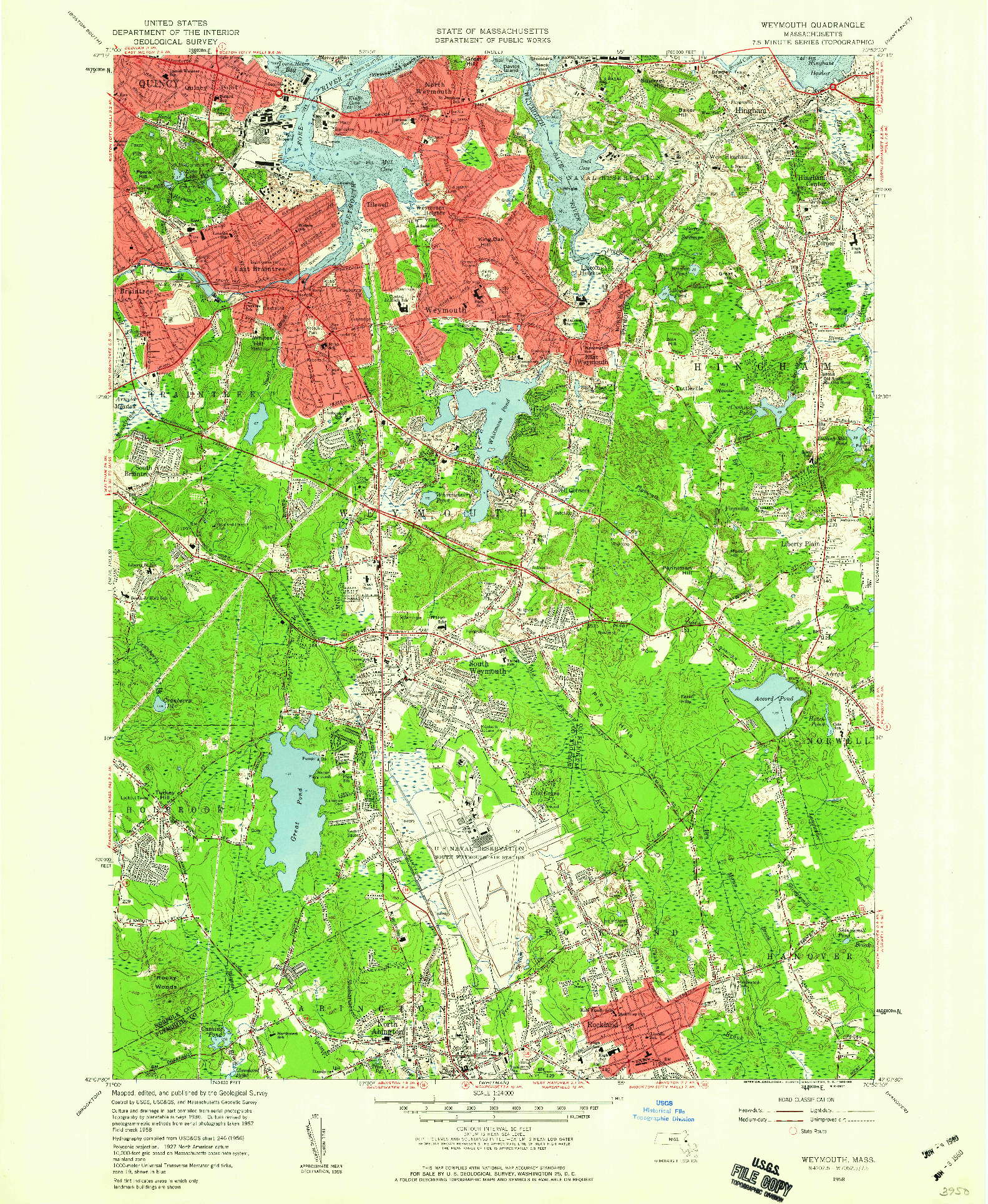 USGS 1:24000-SCALE QUADRANGLE FOR WEYMOUTH, MA 1958