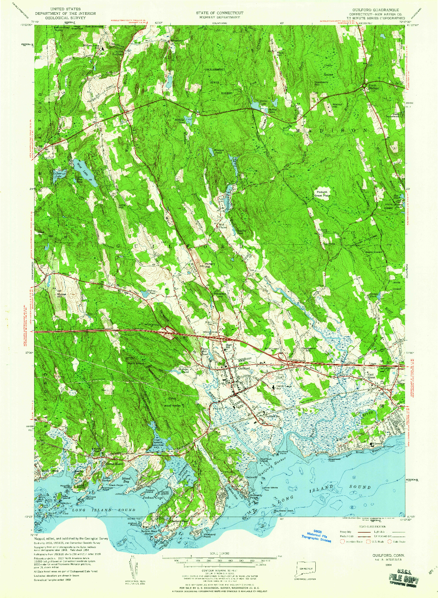 USGS 1:24000-SCALE QUADRANGLE FOR GUILFORD, CT 1954