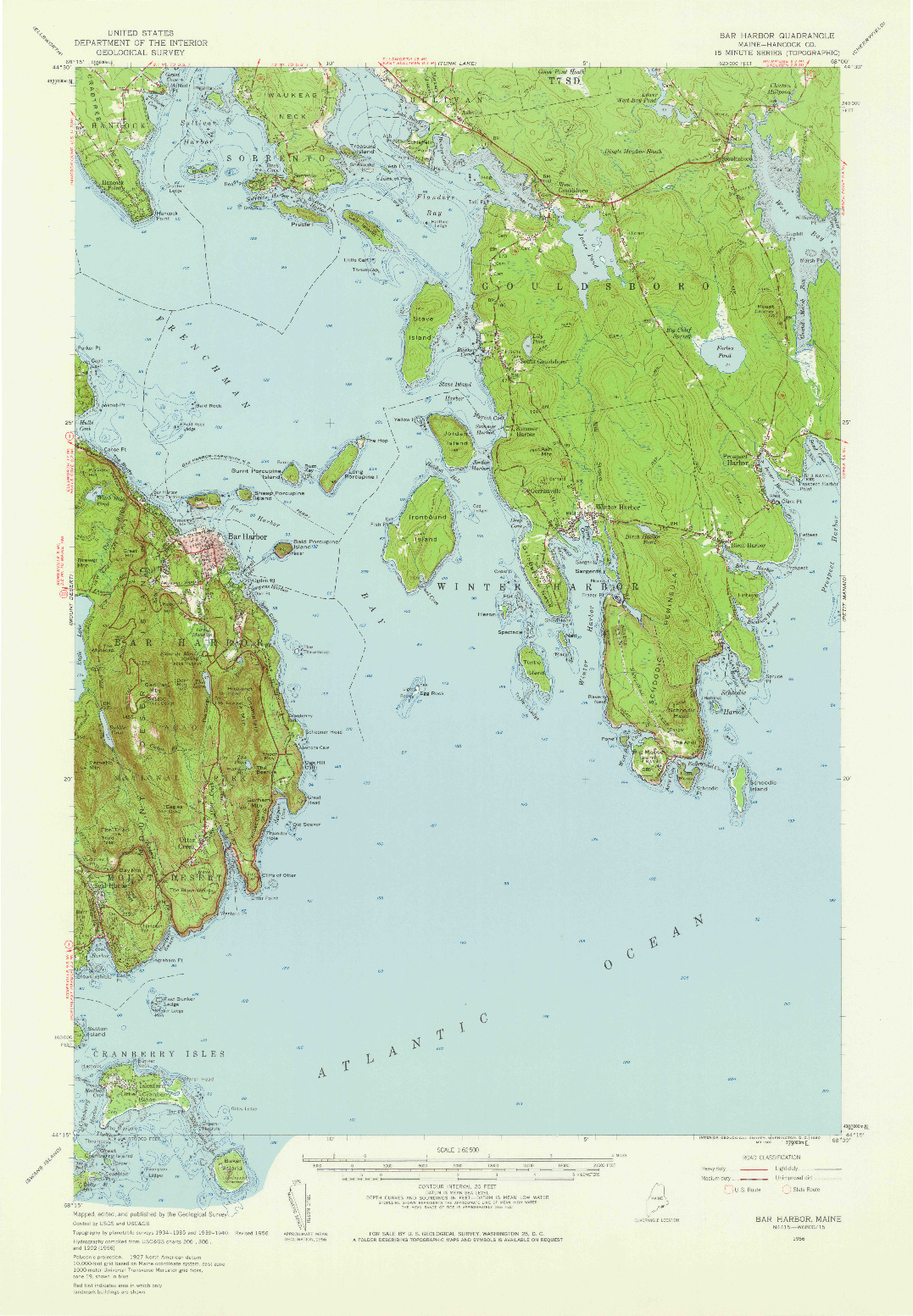 USGS 1:62500-SCALE QUADRANGLE FOR BAR HARBOR, ME 1956