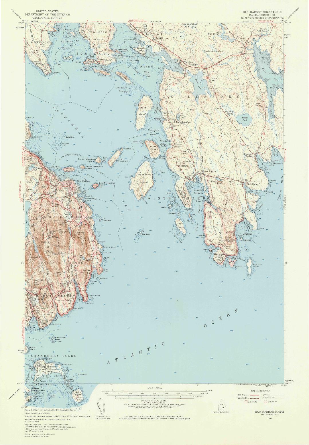 USGS 1:62500-SCALE QUADRANGLE FOR BAR HARBOR, ME 1956