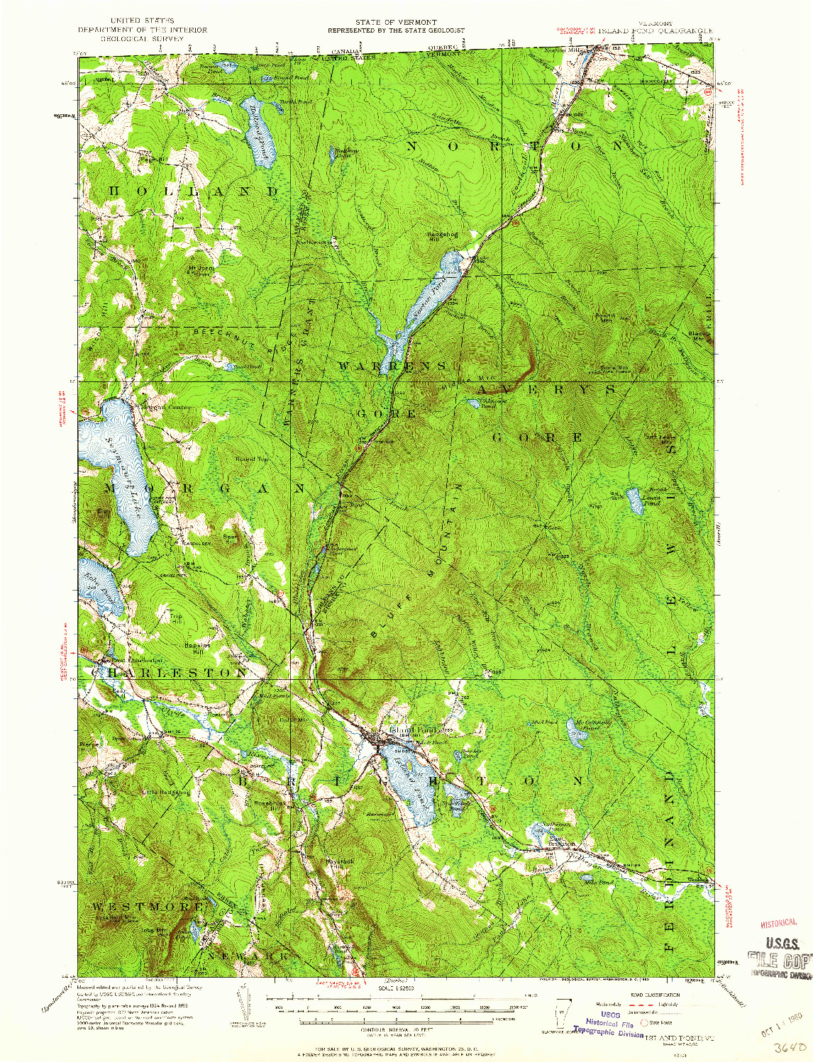 USGS 1:62500-SCALE QUADRANGLE FOR ISLAND POND, VT 1953