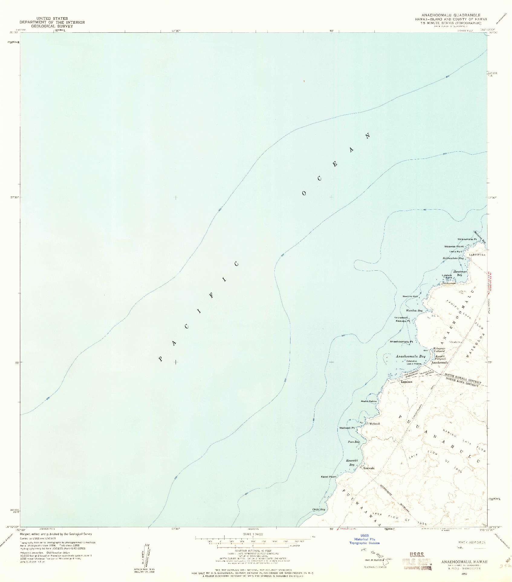 USGS 1:24000-SCALE QUADRANGLE FOR ANAEHOOMALU, HI 1959