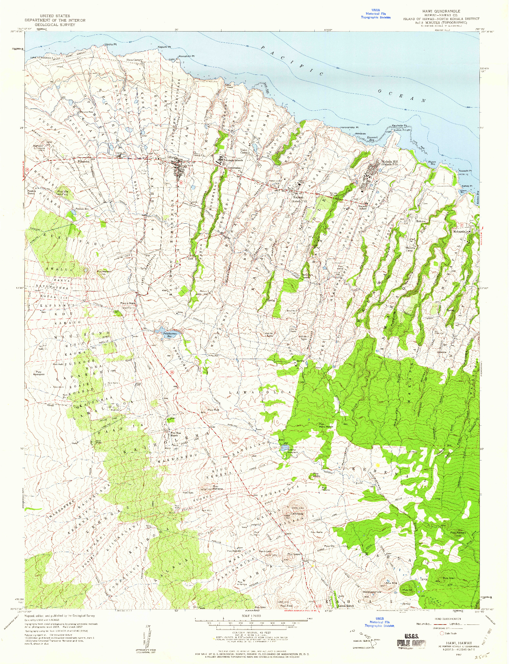 USGS 1:24000-SCALE QUADRANGLE FOR HAWI, HI 1957