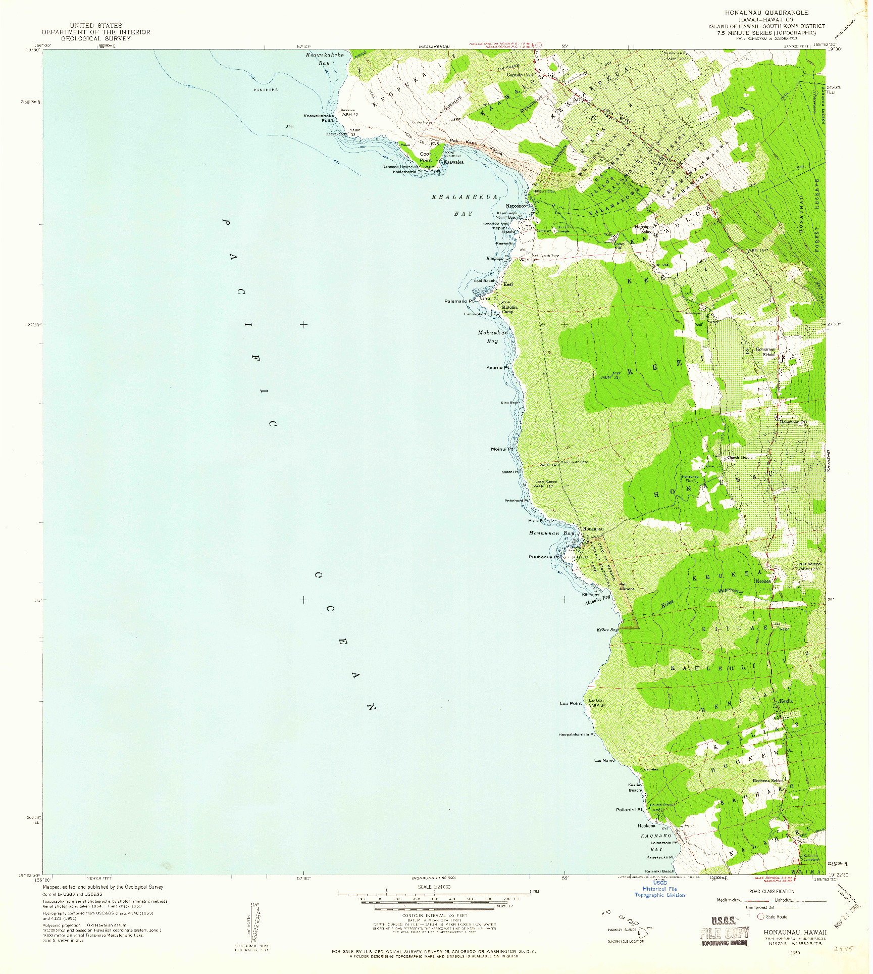 USGS 1:24000-SCALE QUADRANGLE FOR HONAUNAU, HI 1959