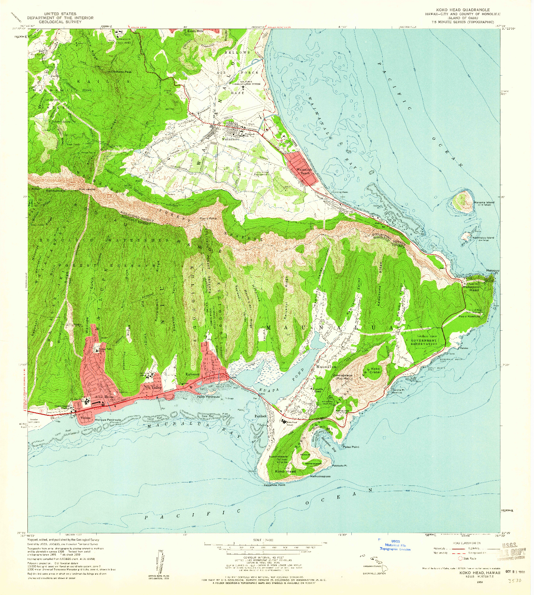 USGS 1:24000-SCALE QUADRANGLE FOR KOKO HEAD, HI 1959